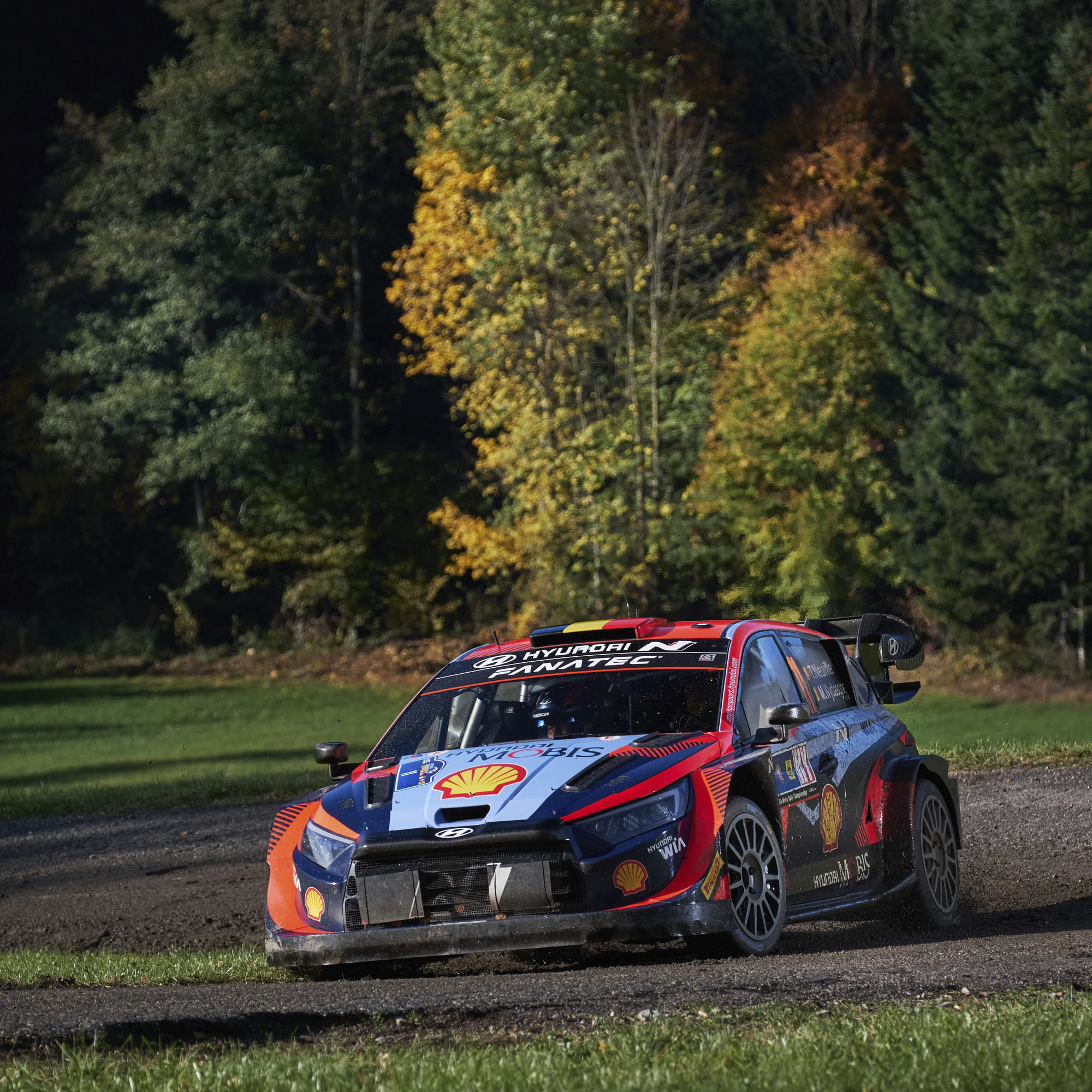 A rally car running on the road
