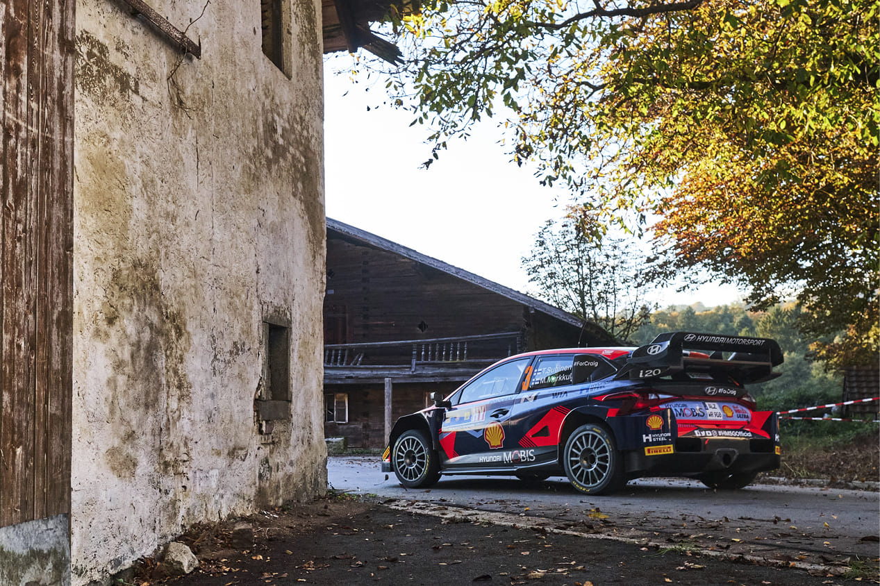 A rally car running on the street