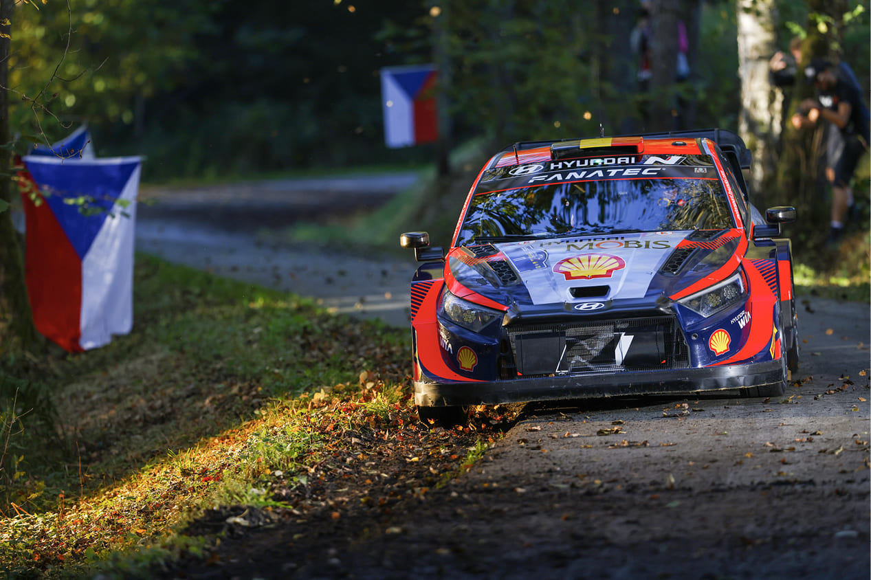 A rally car running on the road