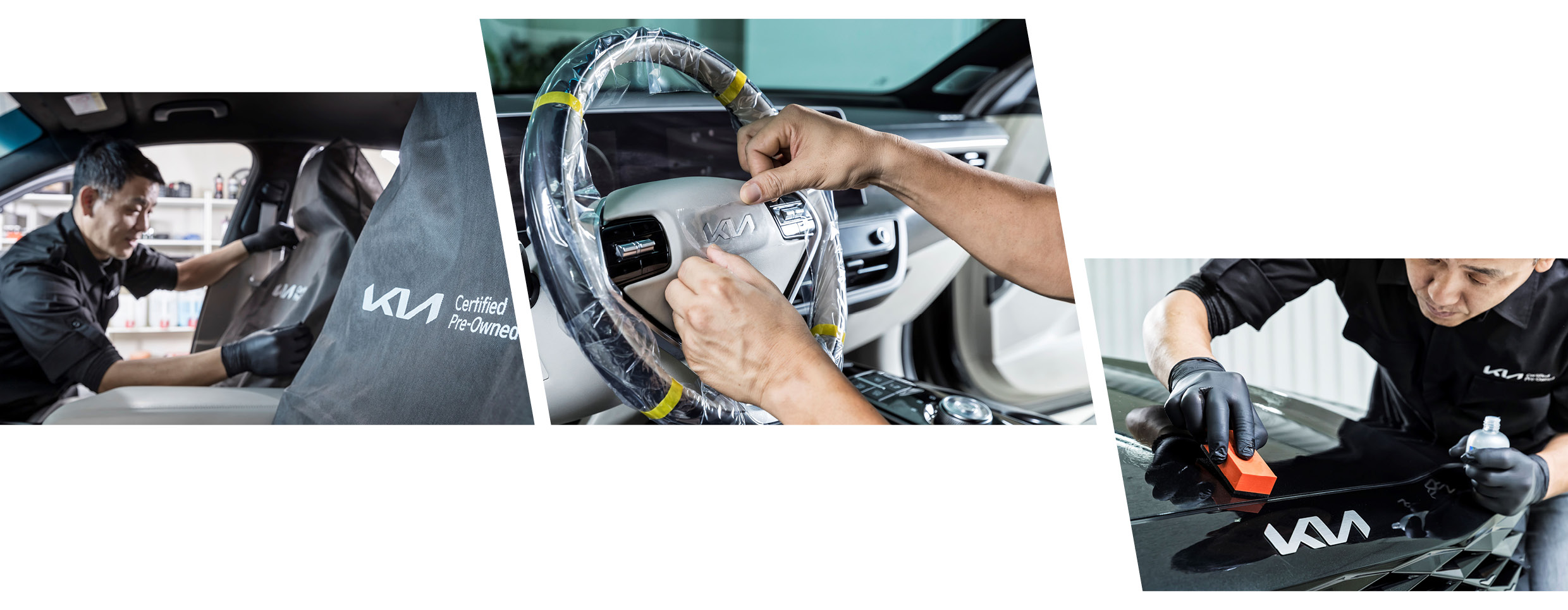 기아 인증중고차의 상품화 과정을 진행하는 작업자 모습