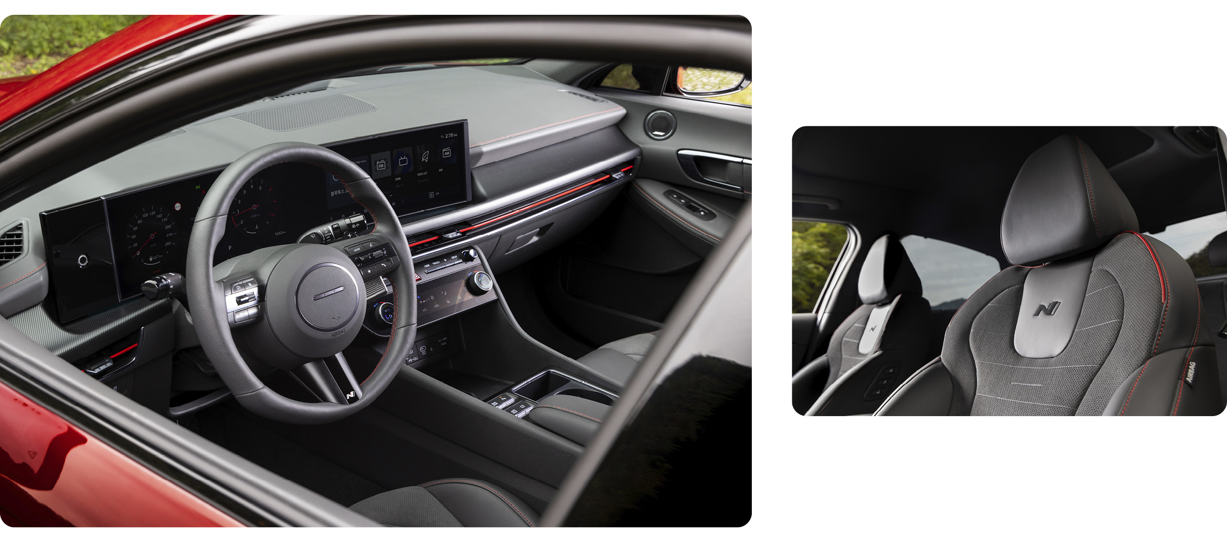 쏘나타 2.5 터보 N 라인의 실내를 비춘 모습