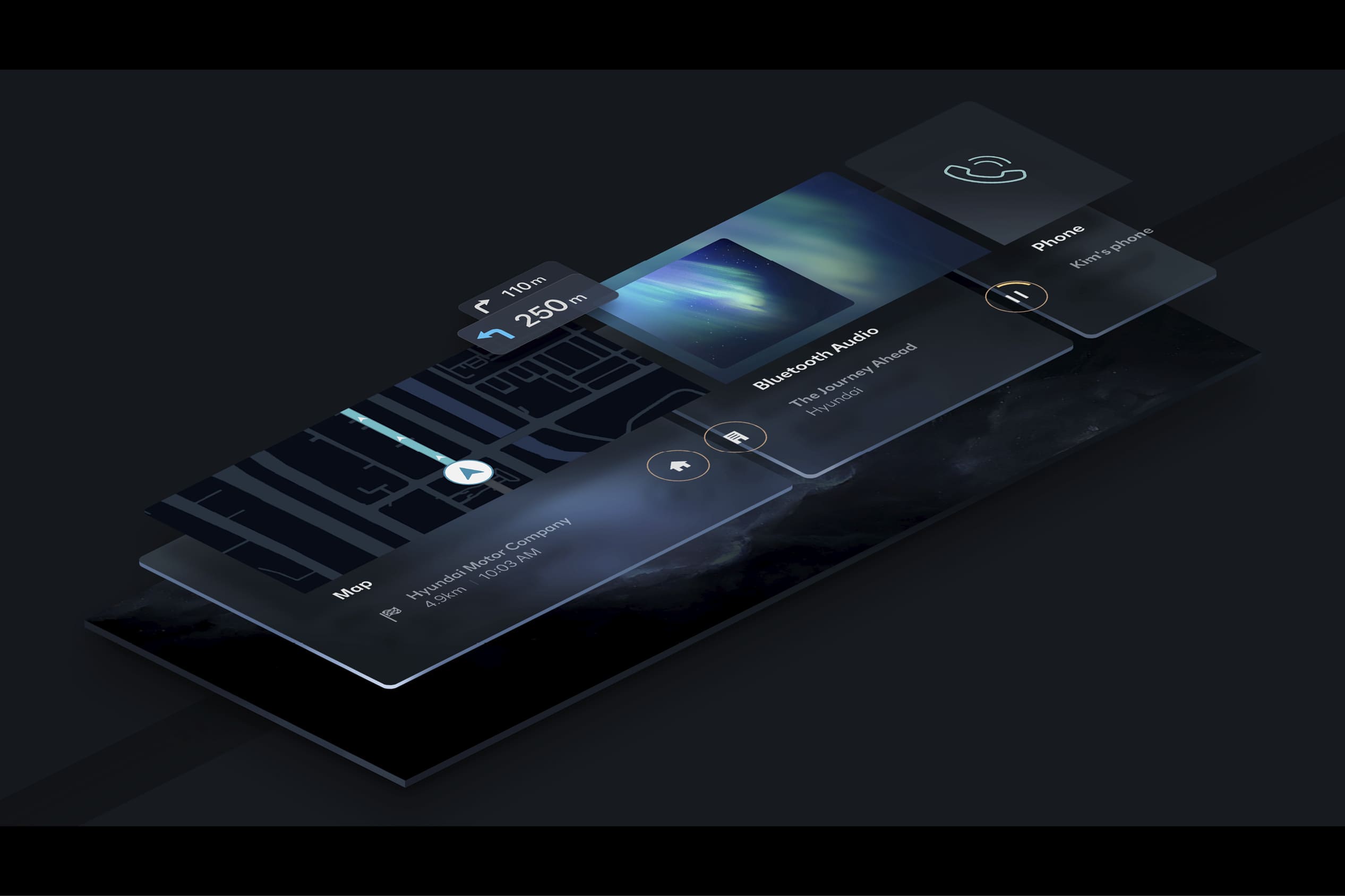 현대자동차 인포테인먼트 시스템의 GUI 특성이 드러나는 화면 이미지