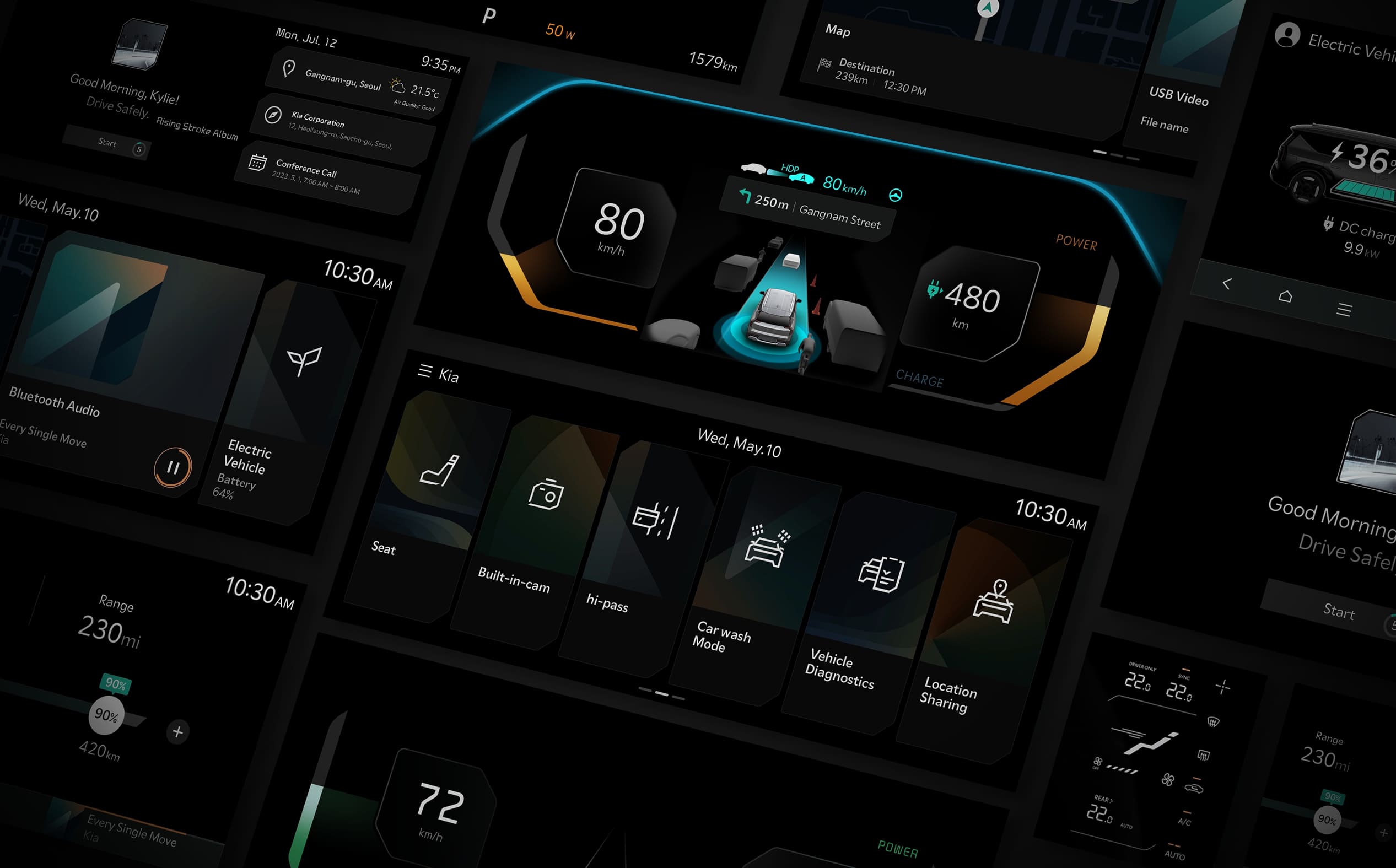기아 EV9의 인포테인먼트 시스템 구성 화명을 모아서 보여주는 인포그래픽