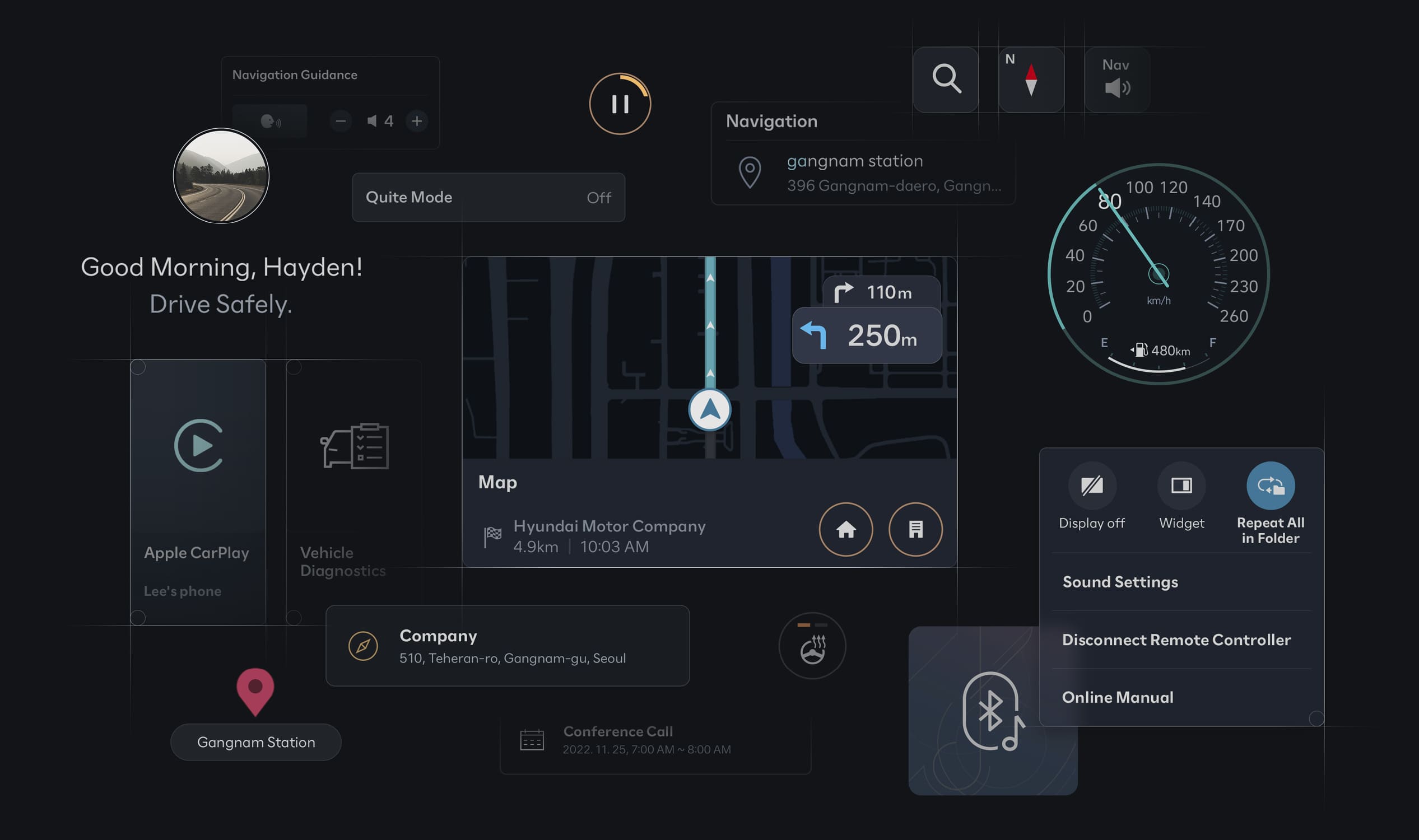 현대자동차 인포테인먼트 시스템의 구성 GUI를 모아서 보여주는 인포그래픽