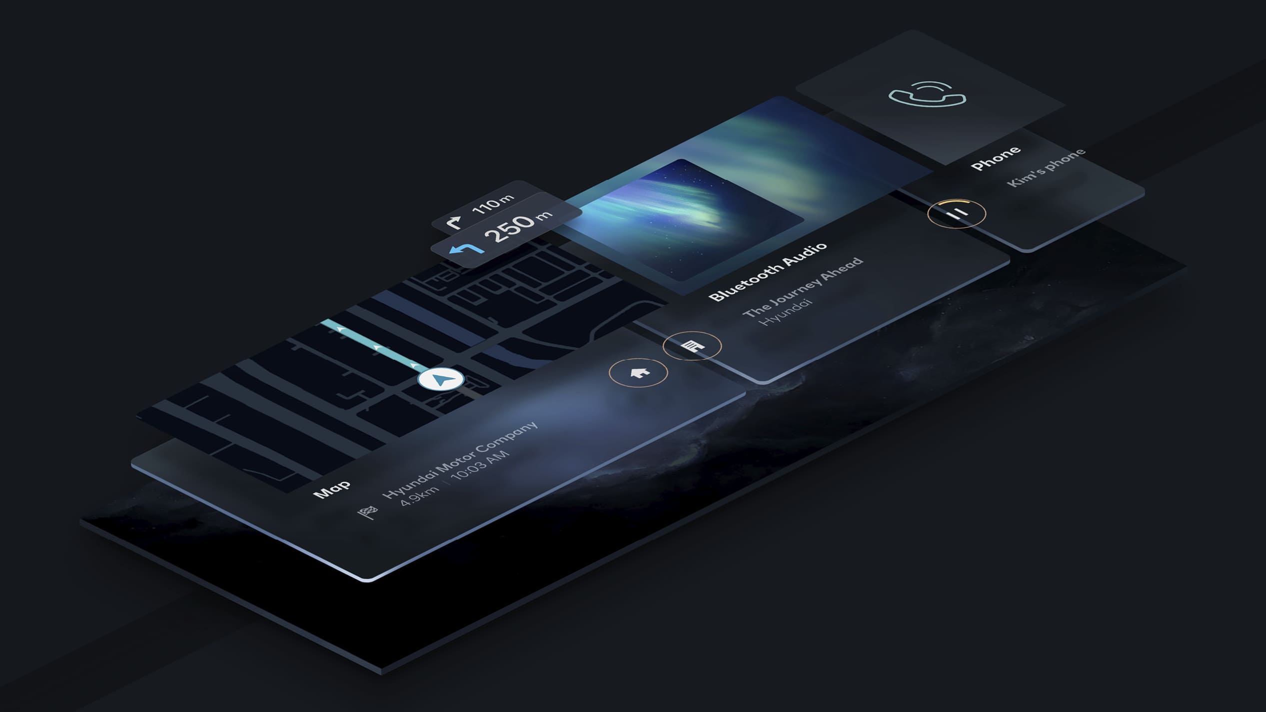 현대자동차 인포테인먼트 시스템의 특징을 보여주는 인포그래픽 이미지