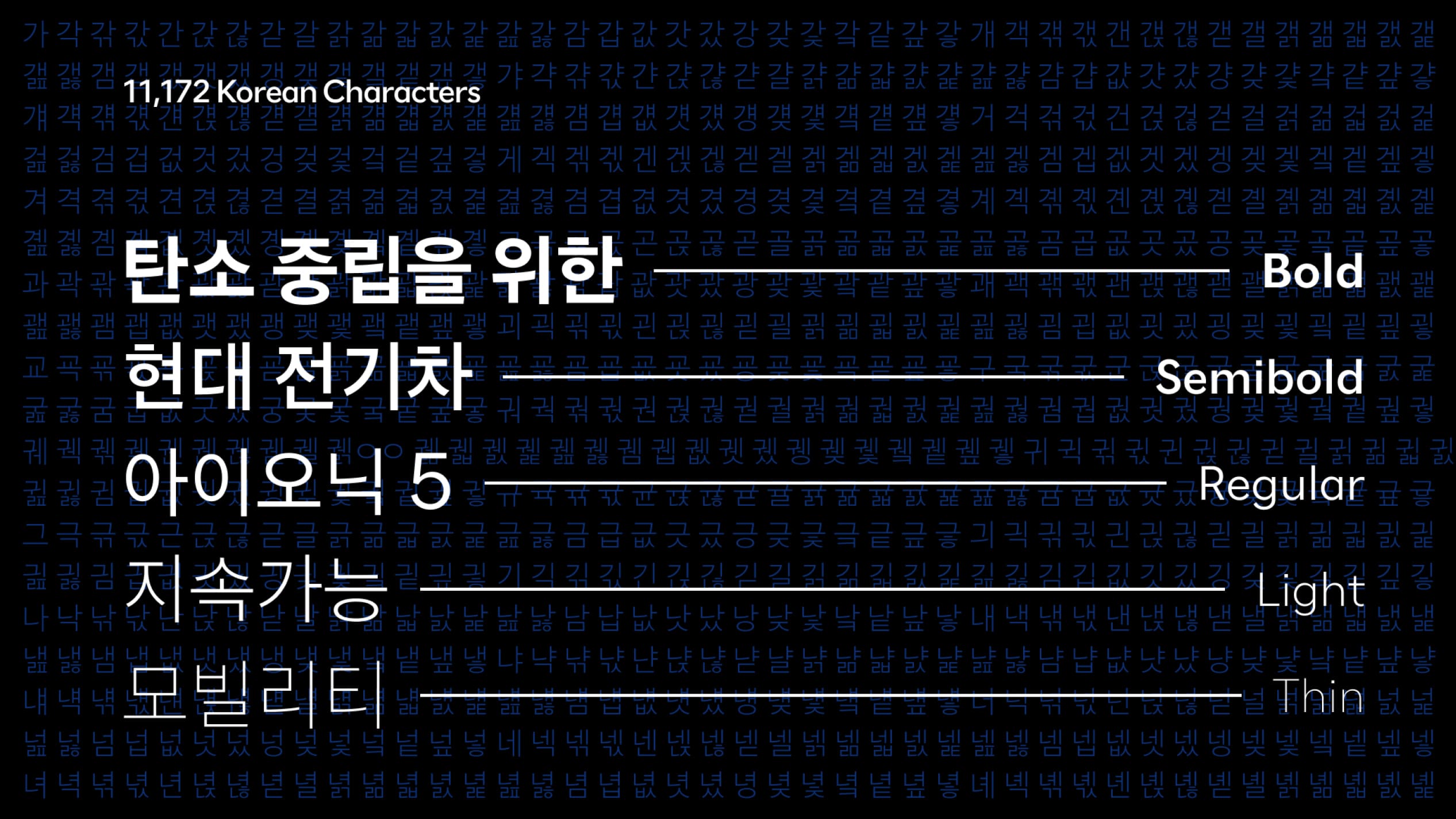 현대 산스 UI의 폰트 두께 종류를 보여주는 인포그래픽 이미지