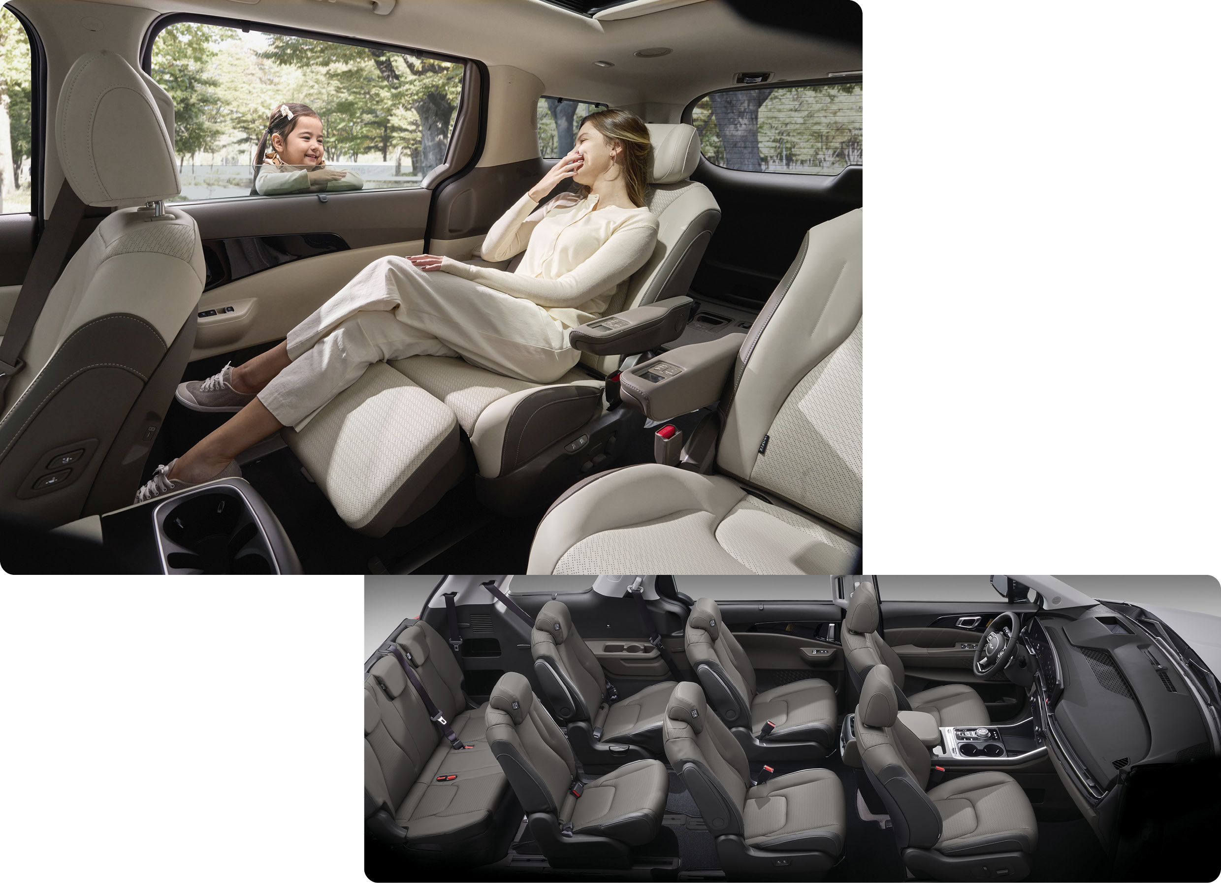 Indoor seat configuration with a person lying in the second row of The New Carnival