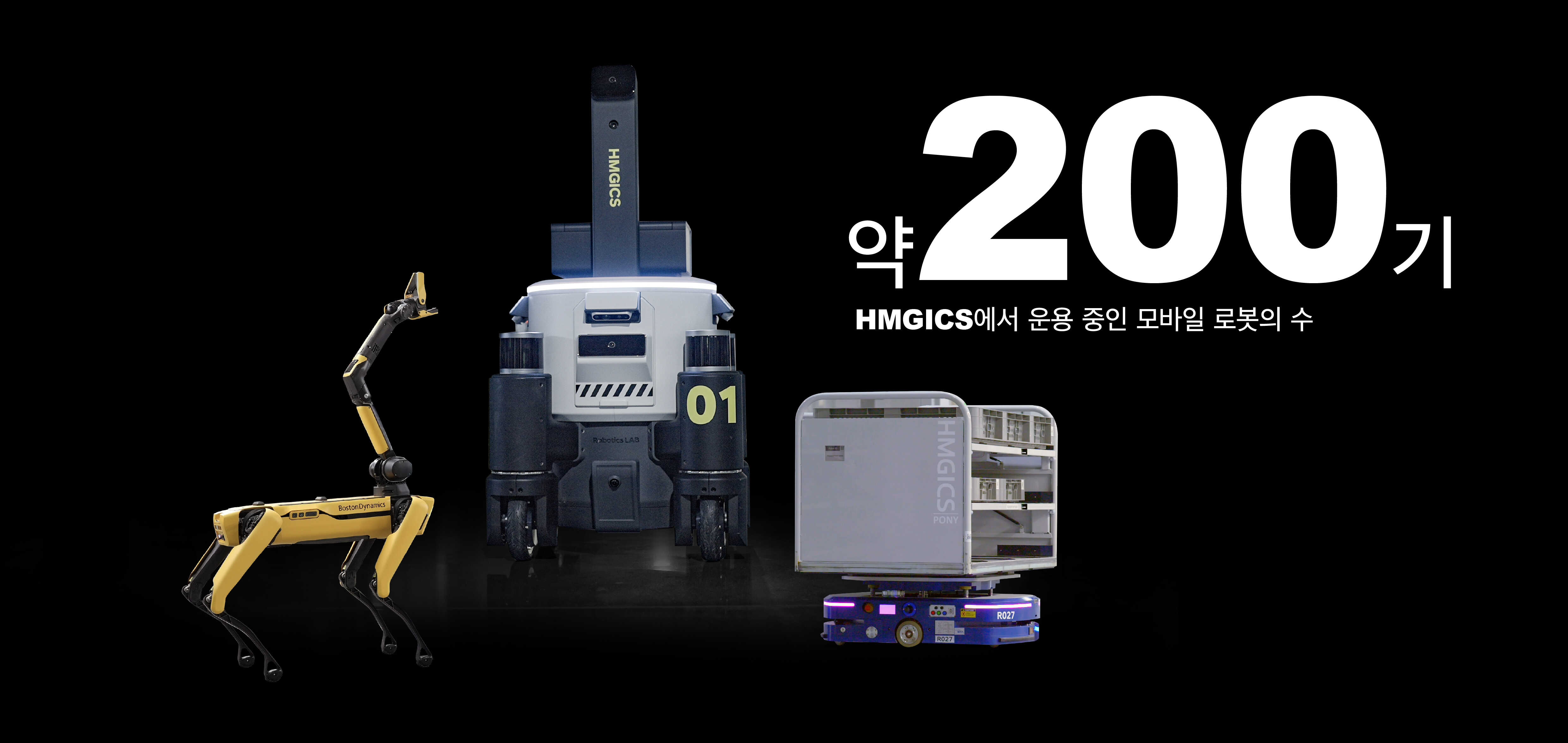 200기, HMGICS에서 운용 중인 모바일 로봇 대수를 설명한 사진