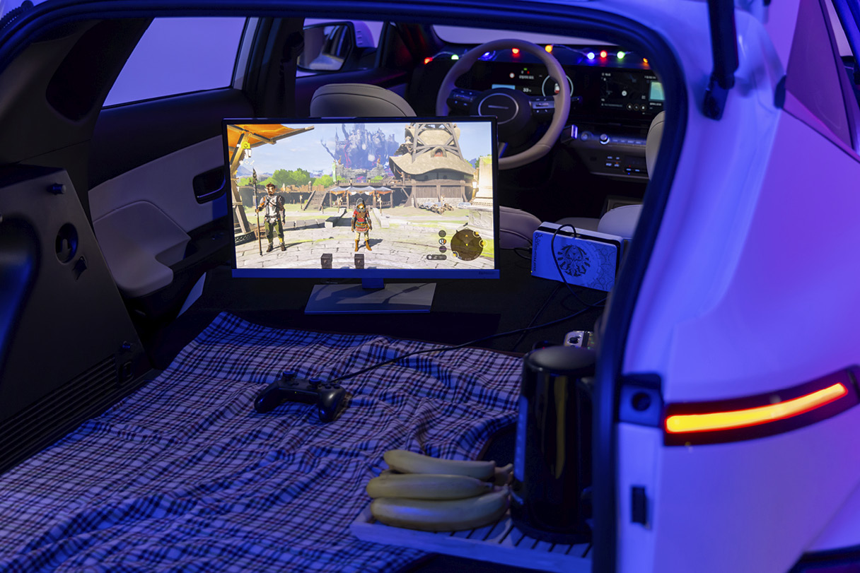 Game console set up on Kona Electric