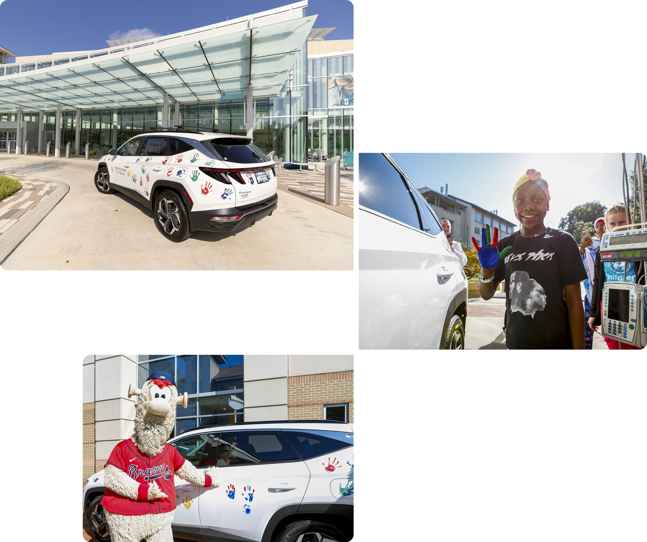 호프 온 휠스 행사에 참석한 어린이와 핸드프린팅에 사용된 투싼