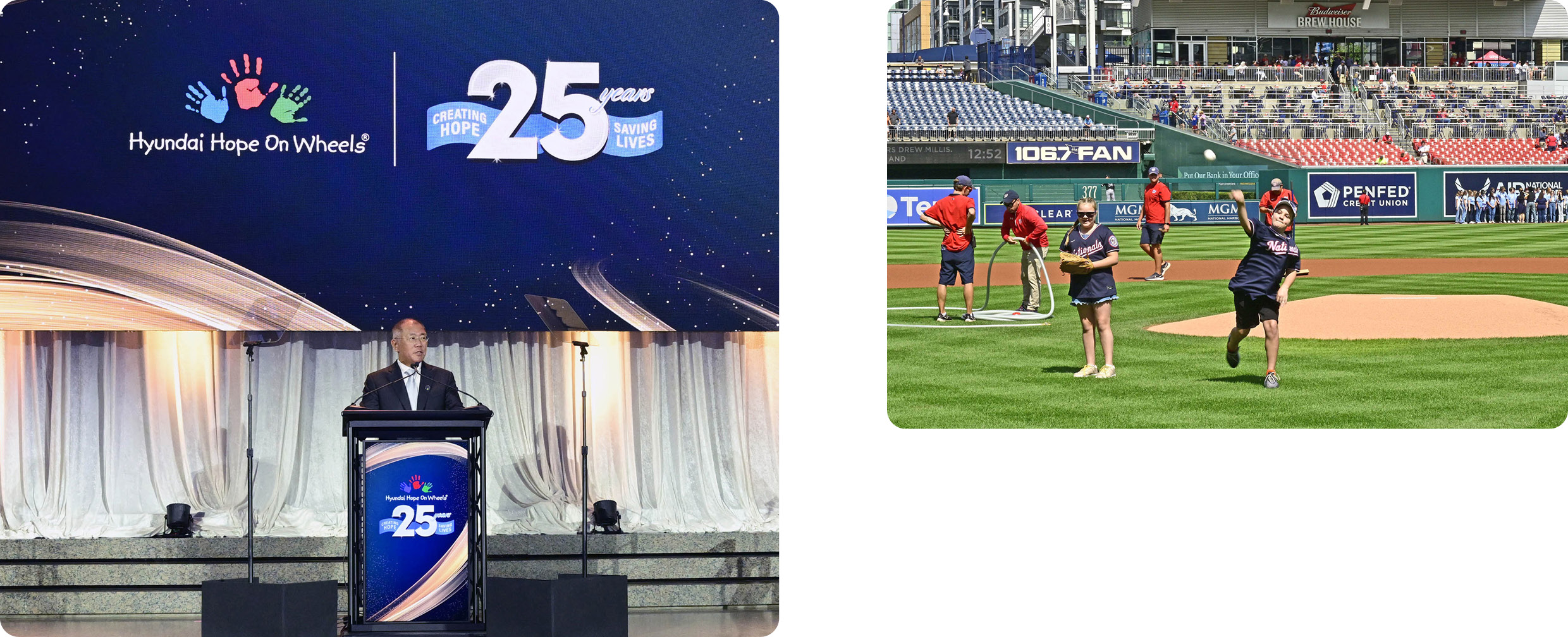 호프 온 휠스 25주년 기념 행사의 오프닝 연설과 시구 현장