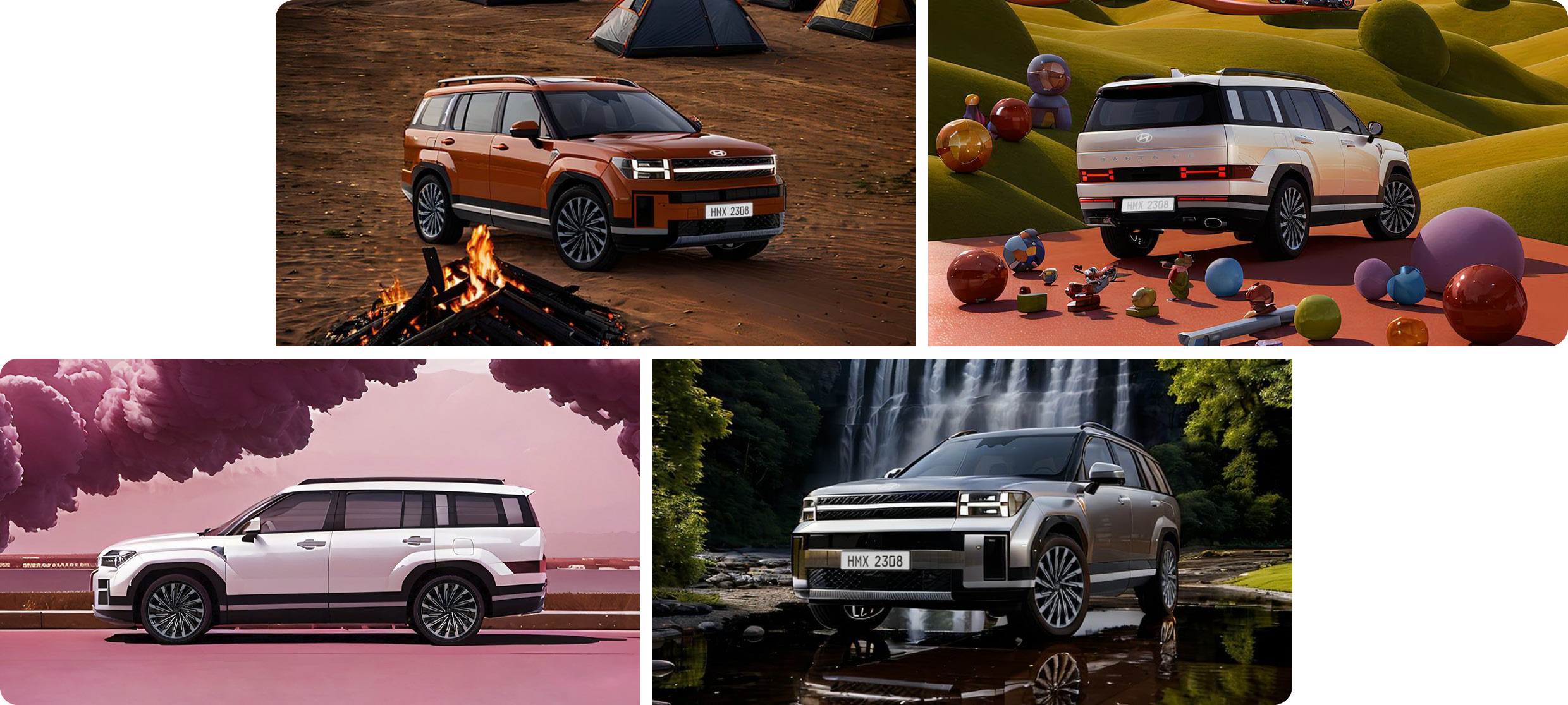 AI로 생성한 싼타페를 모아놓은 사진