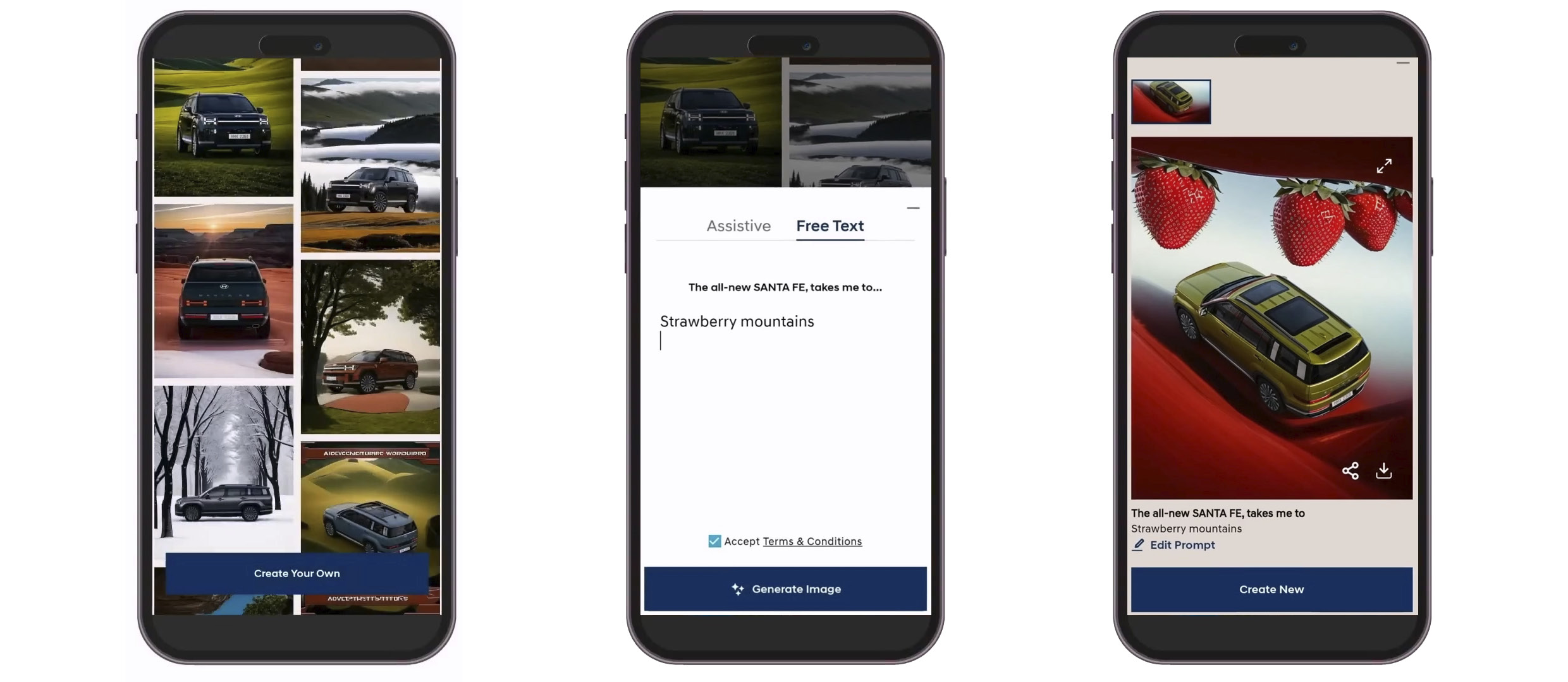 싼타페의 AI 사진을 생성하는 모바일 페이지