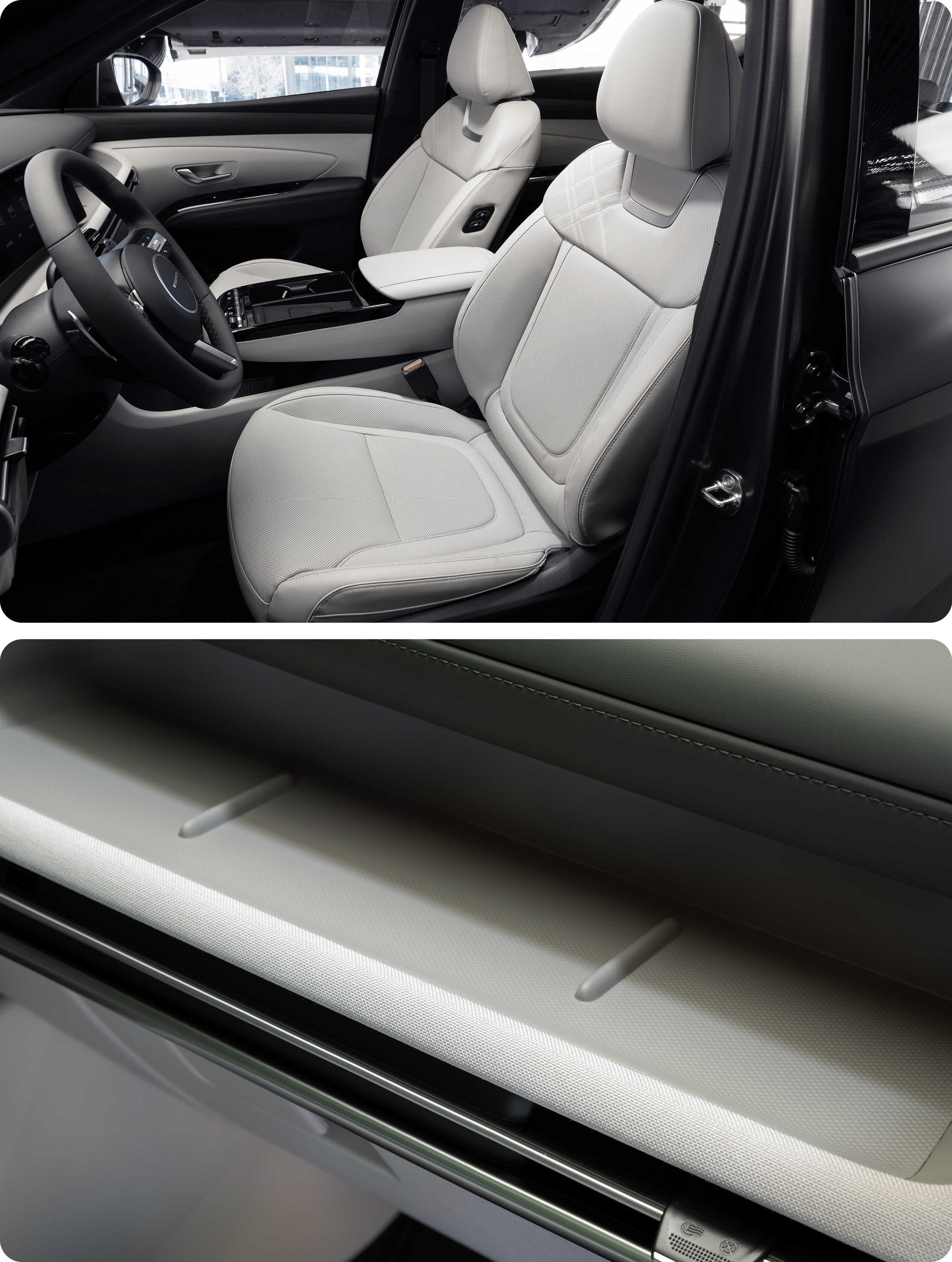 새로운 디자인이 적용된 시트와 조수석 오픈형 트레이