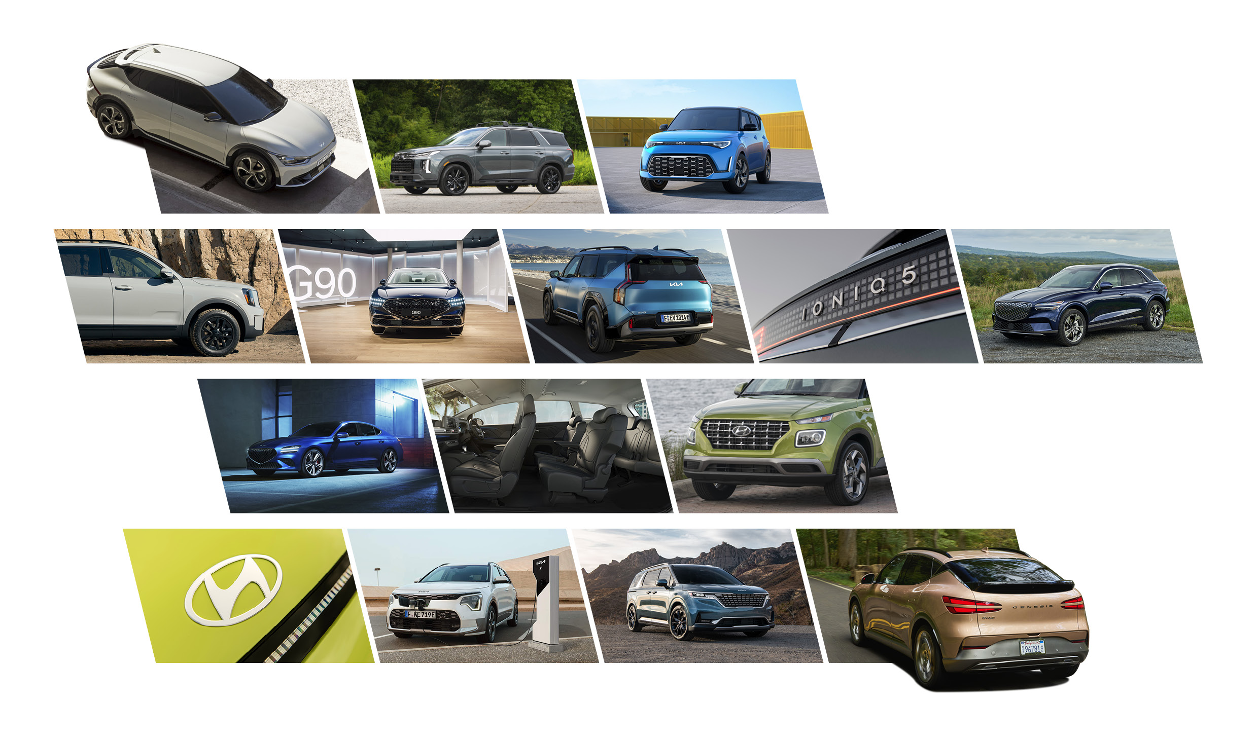 EV6, 팰리세이드, EV9, 베뉴, GV70, GV60, 니로, 카니발 등 글로벌 수상을 기록한 현대차그룹 차량들