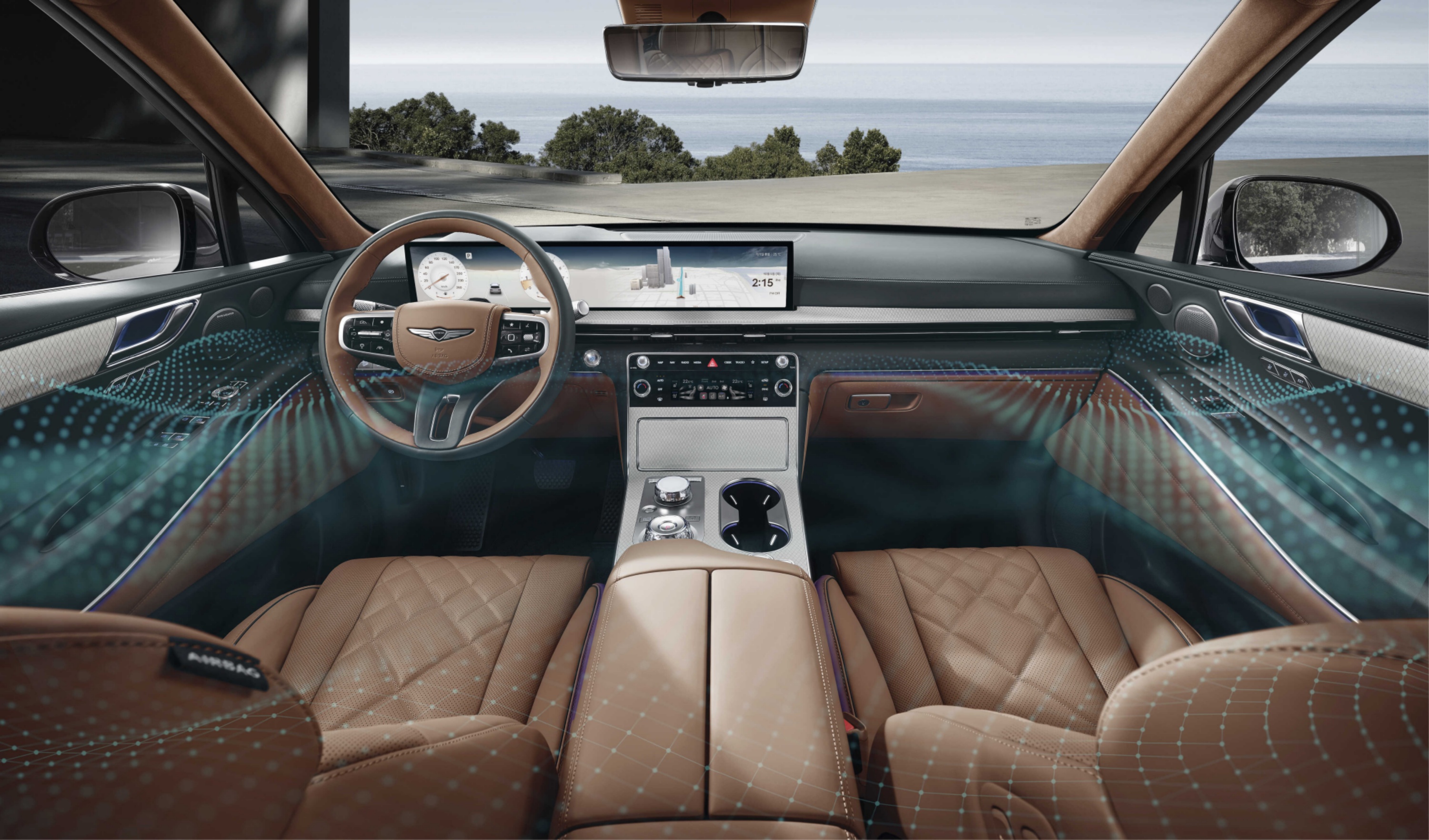 GV80 실내에 몰입형 음향 기술을 도식화한 모습