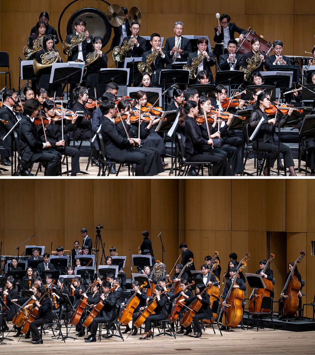 자리에서 일어나서 연주하는 퍼포먼스, 중간 입장 퍼포먼스 등 다채로운 퍼포먼스를 선보인 연주회 2부 시간