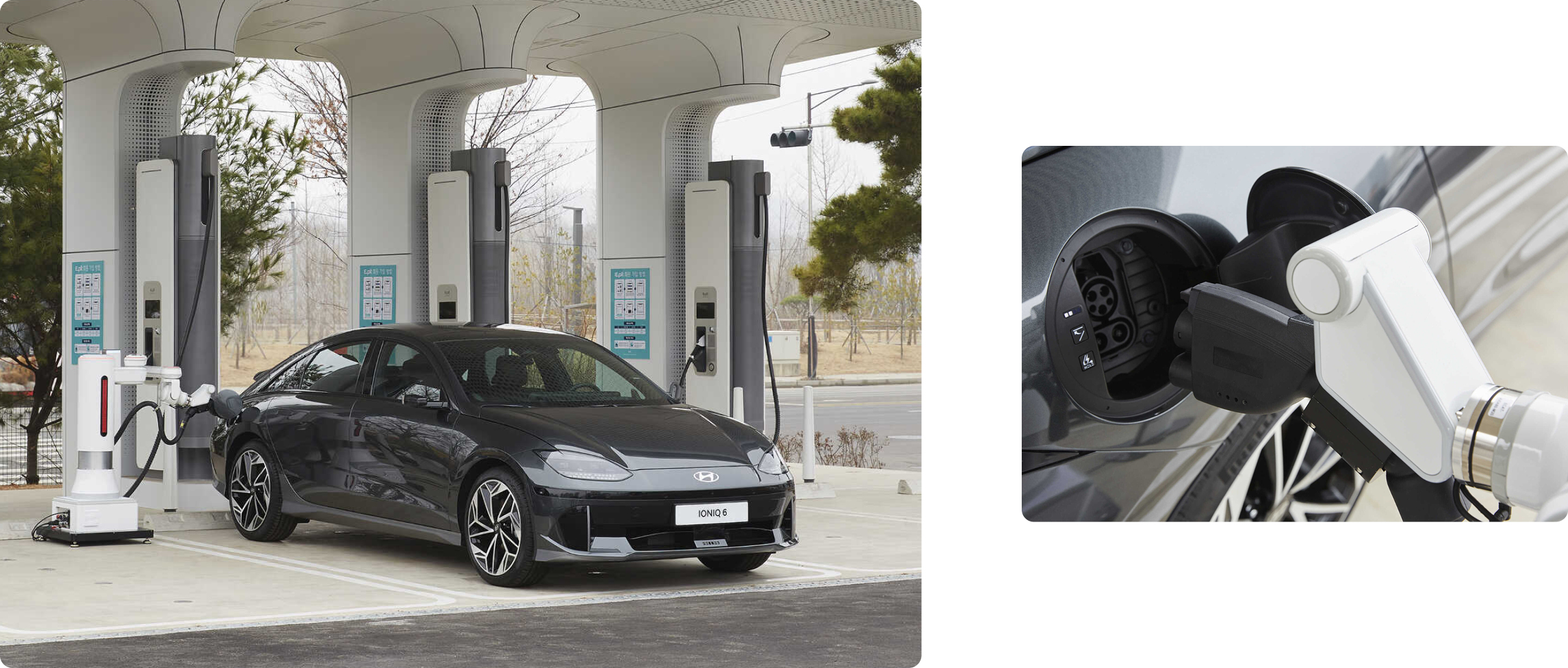 전기차 자동 충전 로봇으로 전기차를 충전하는 모습