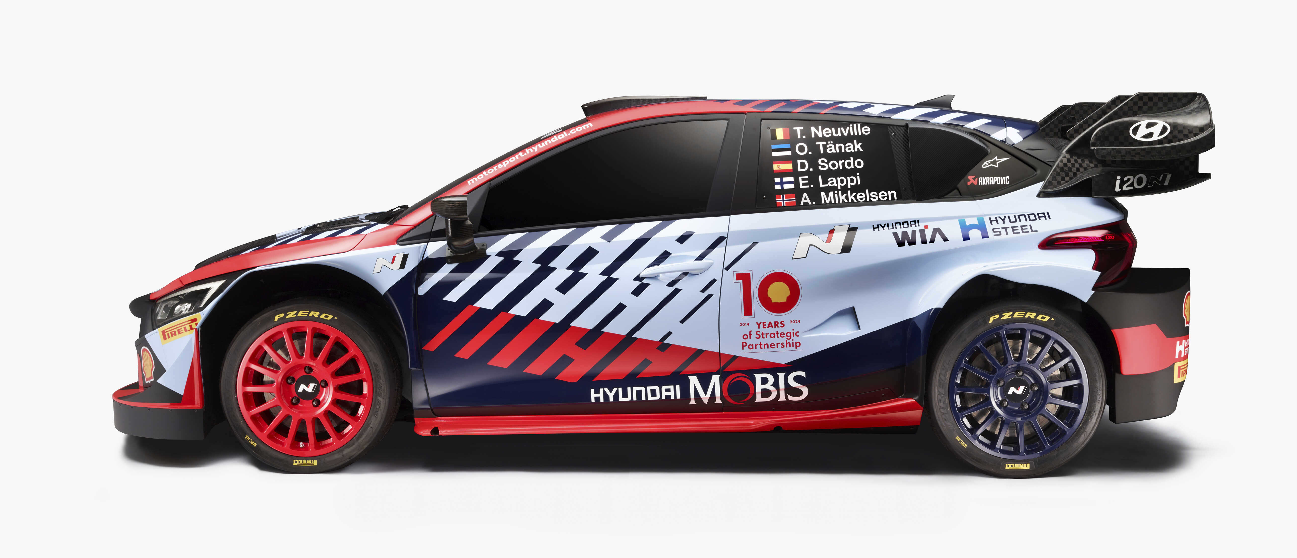 2024 WRC I20 Rally Car standing on a white background