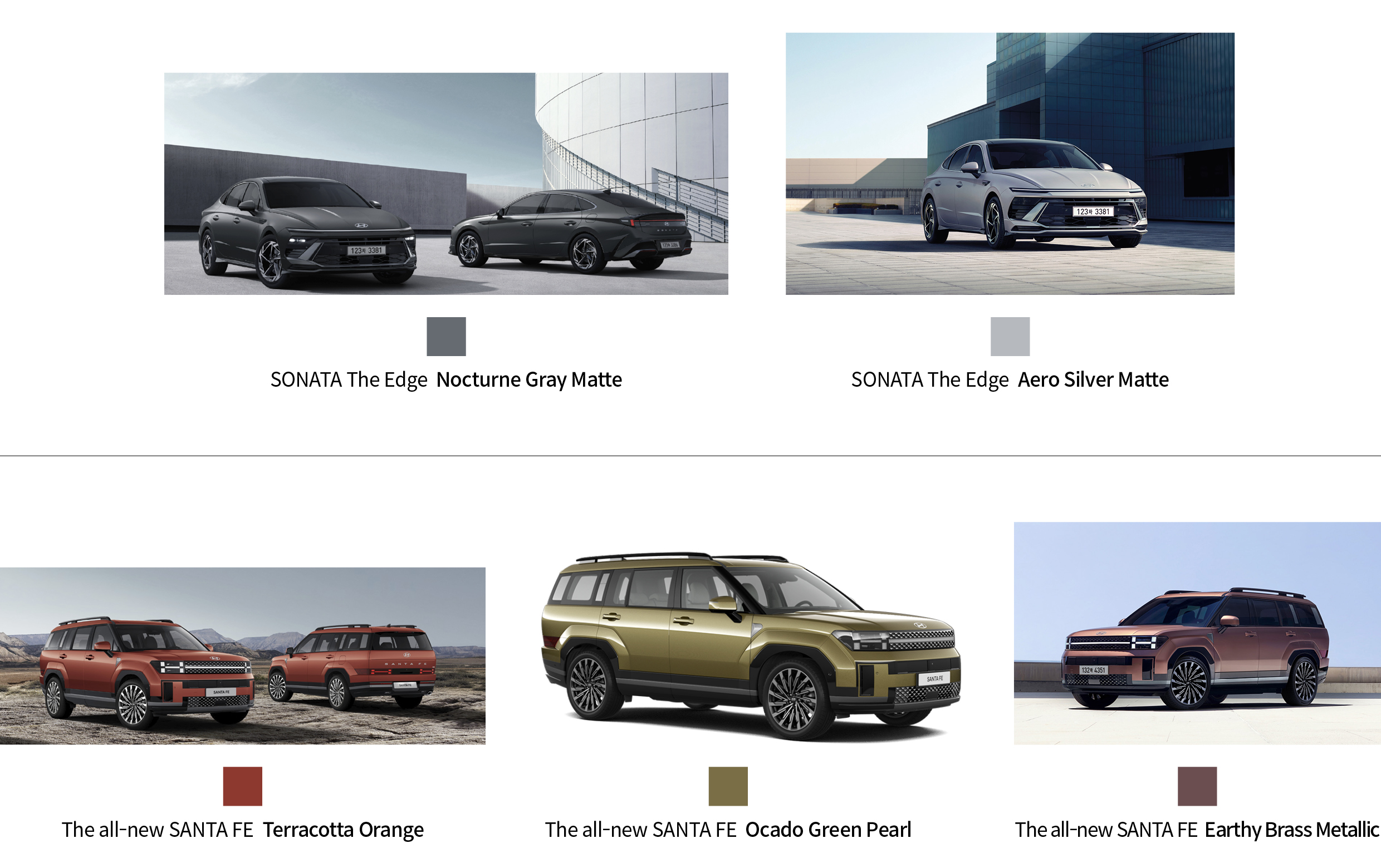Various communication Colors of SONATA The Edge and The all-new SANTA FE