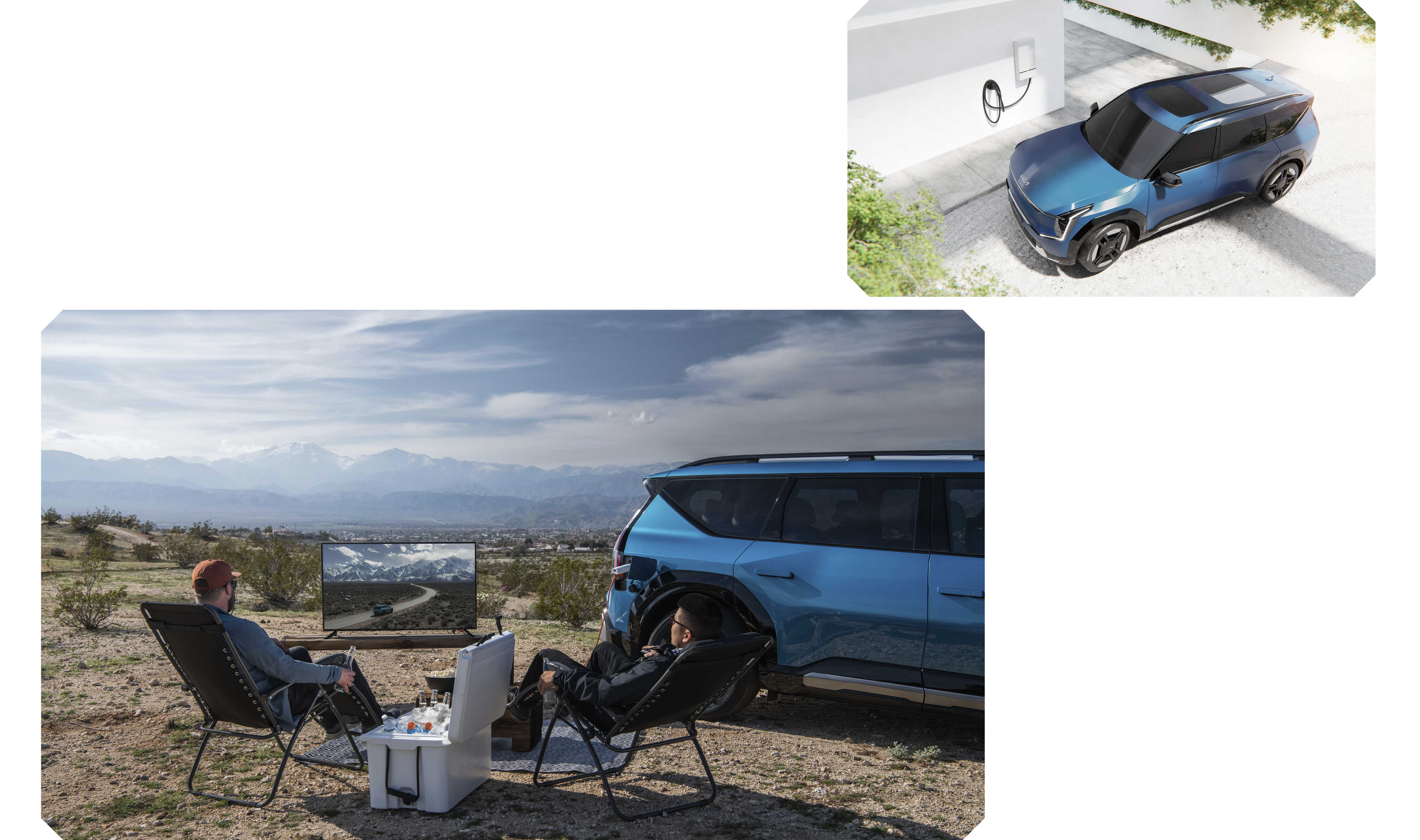 기아 EV9의 충전 및 V2L을 활용하는 모습