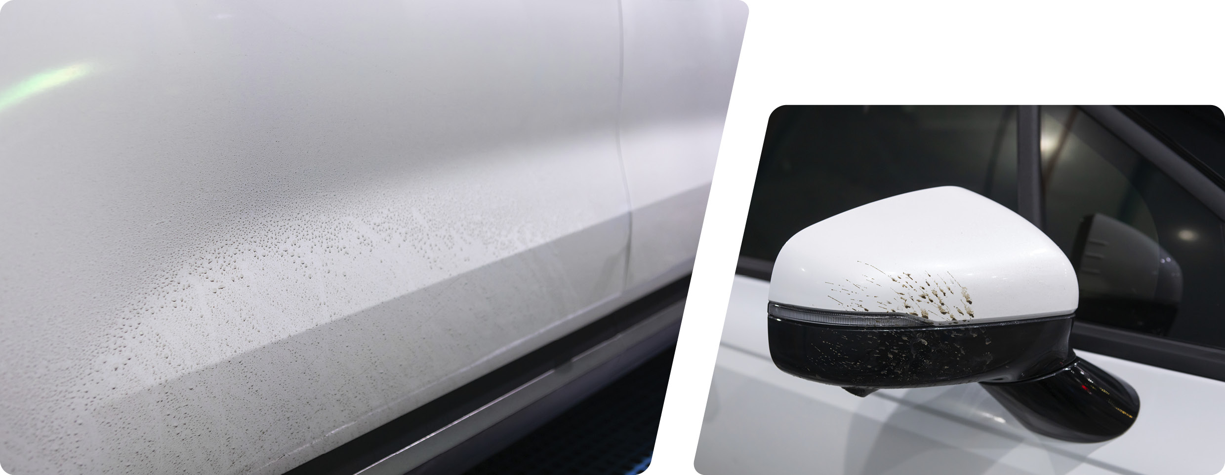 Carnival's doors and side mirrors are dirty with calcium chloride and various contaminants sprinkled on the road in winter.