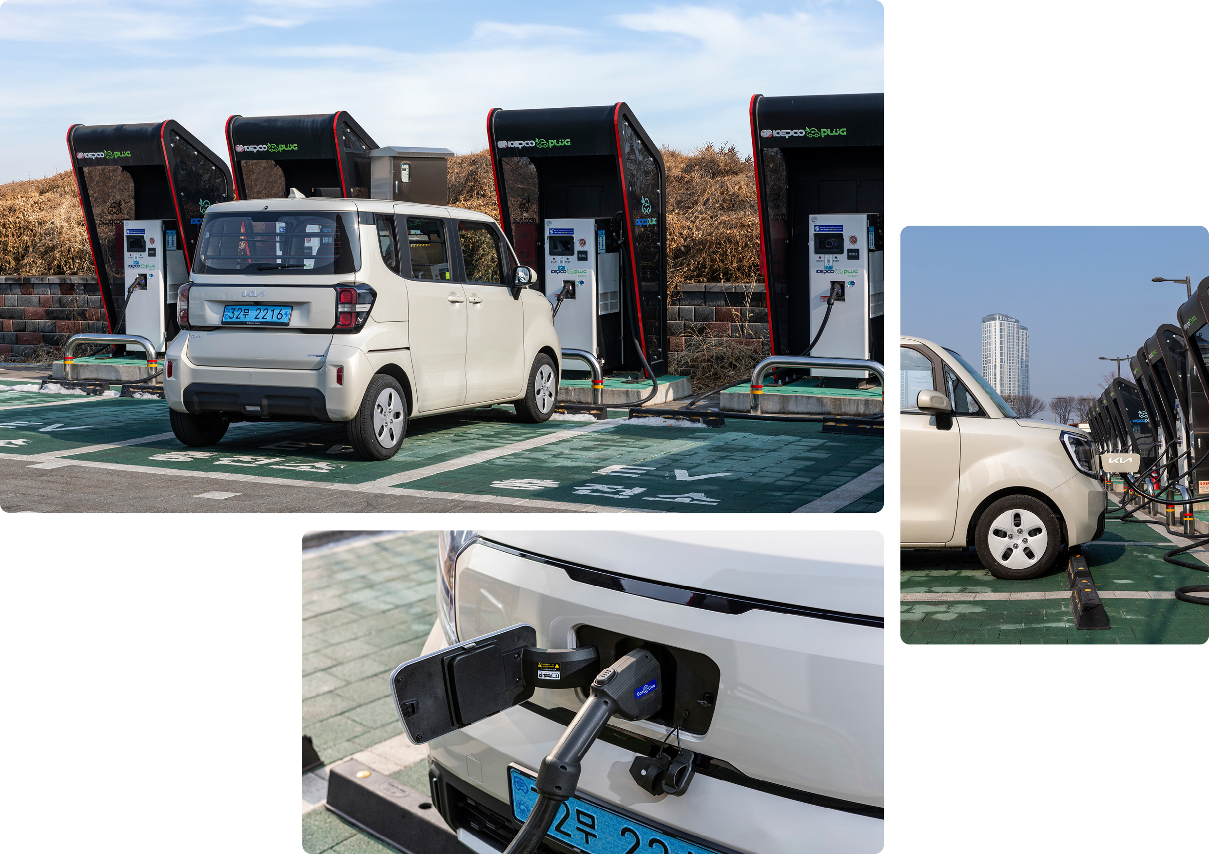 레이 EV의 충전 모습과 충전구