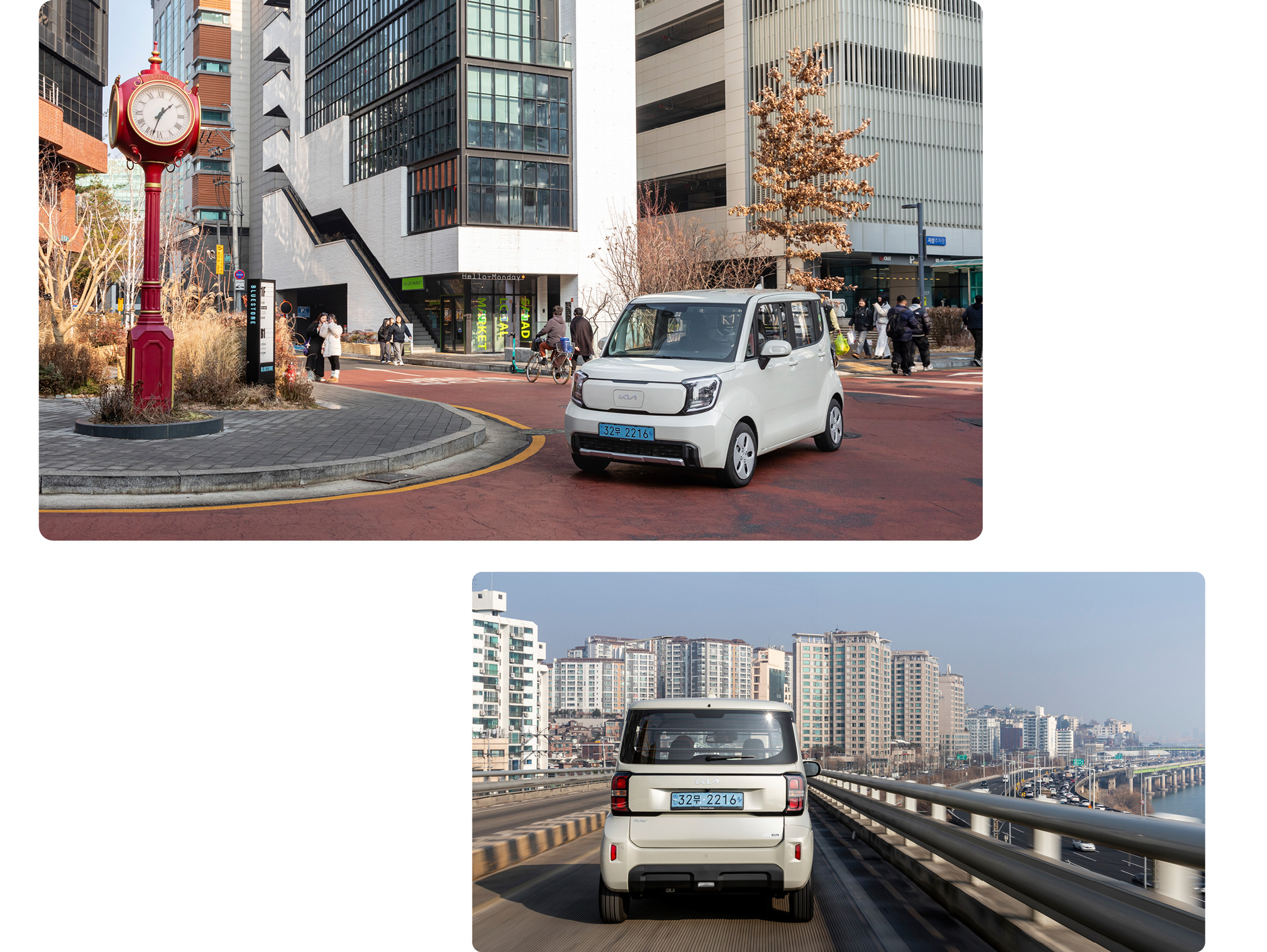 도심 골목길과 간선도로를 주행하는 레이 EV