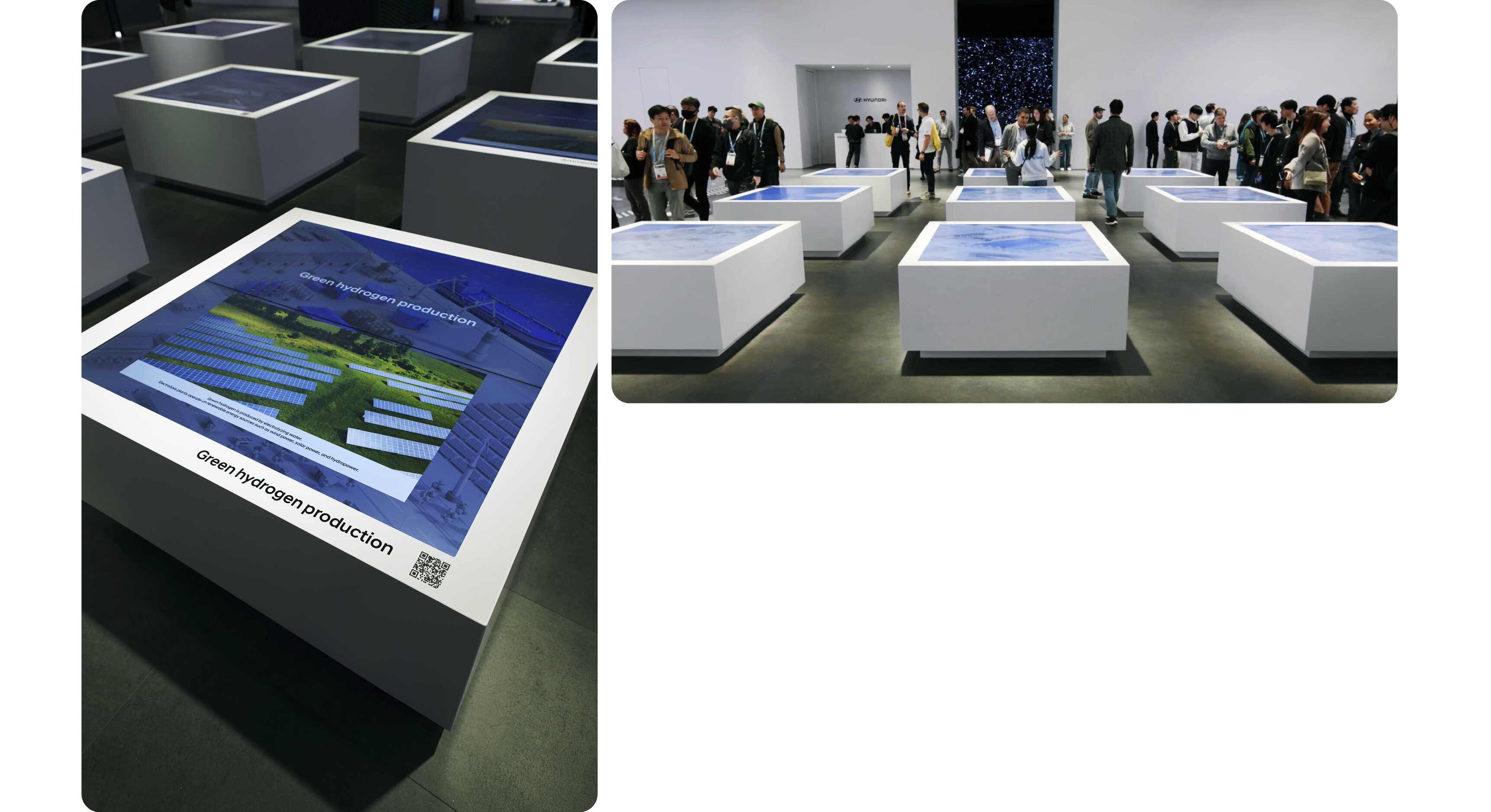 2024 CES 현대 부스 수소 섹션의 미디어 테이블