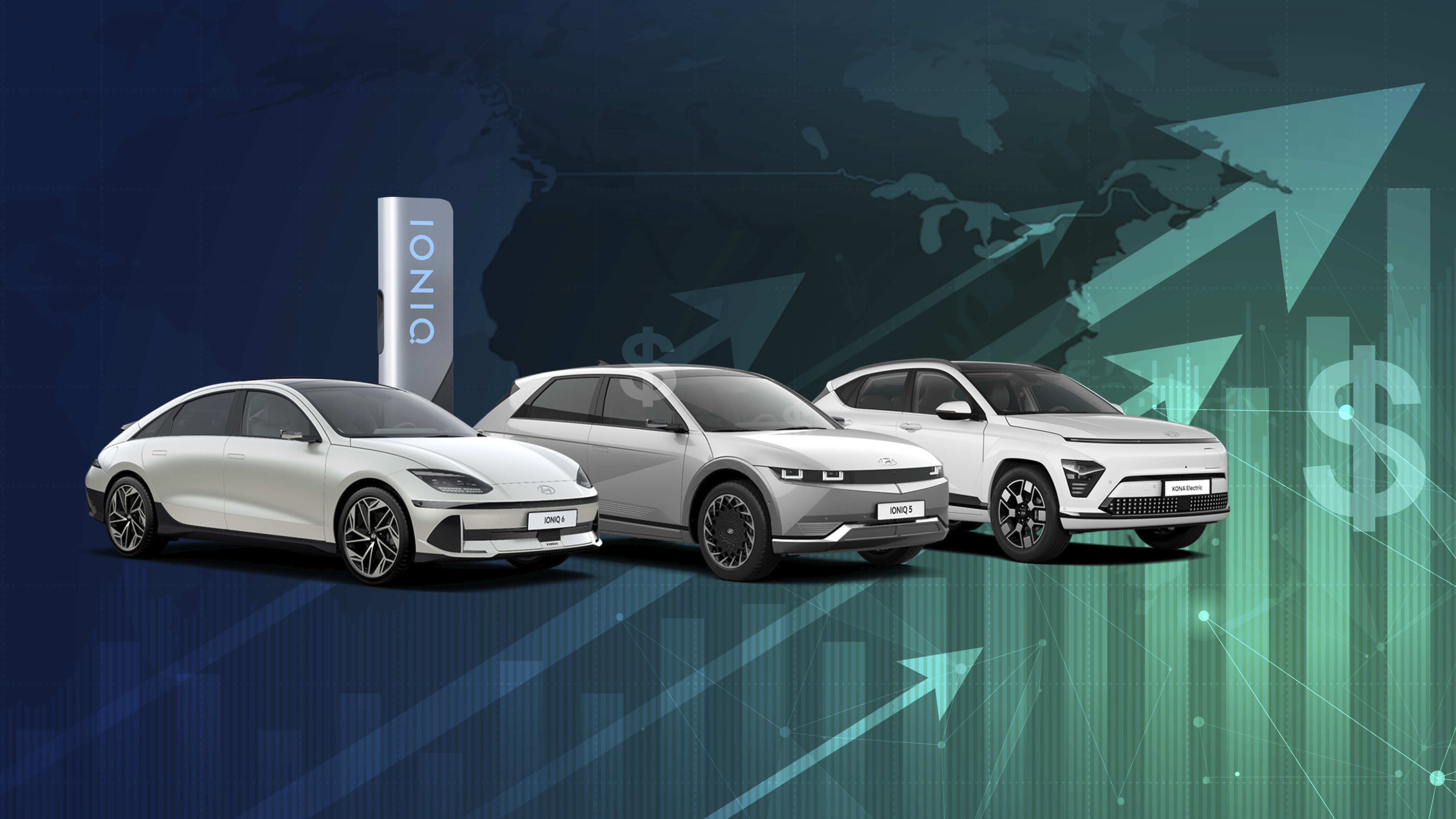 현대차의 전기차 3종과 판매량을 의미하는 이미지