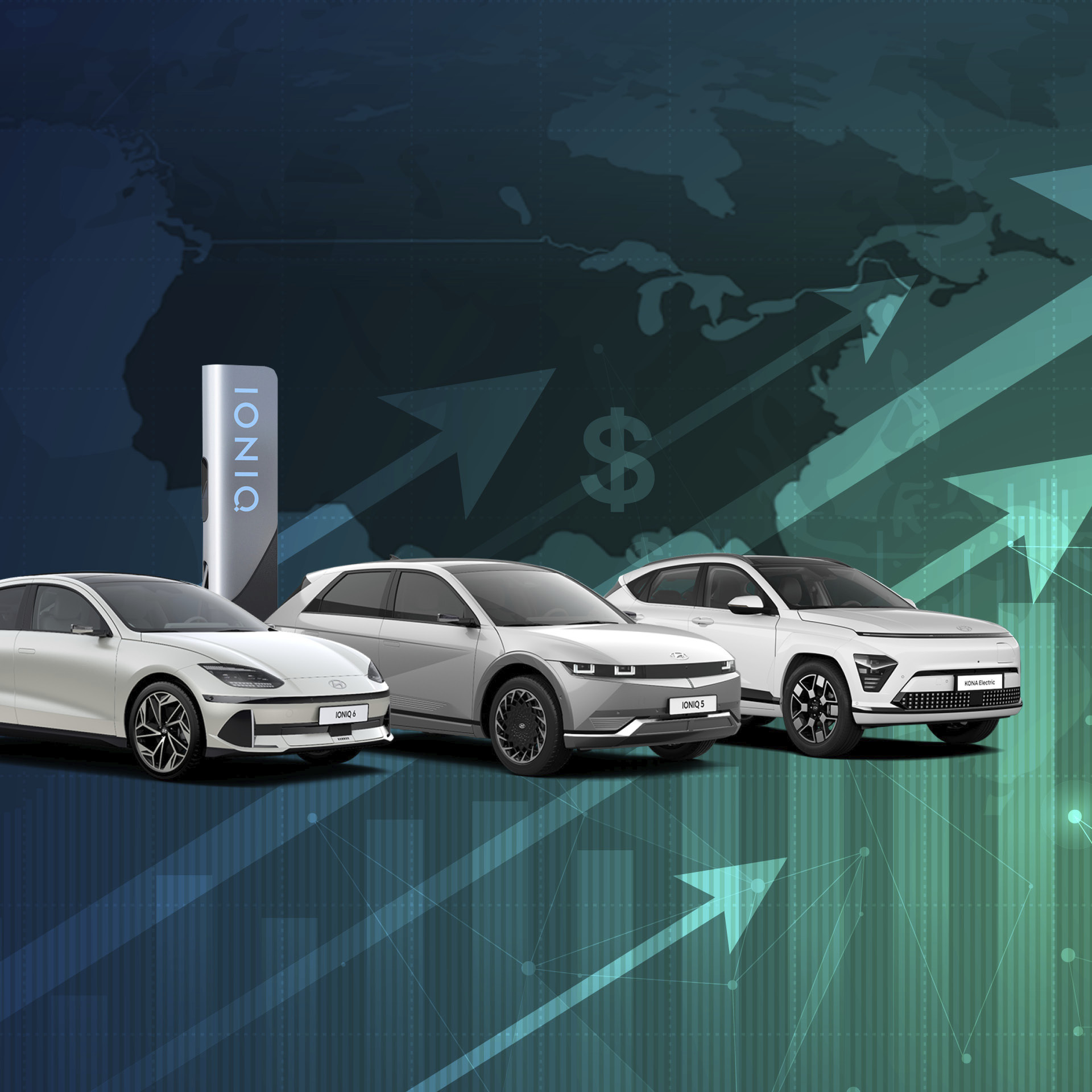 현대차의 전기차 3종과 판매량을 의미하는 이미지