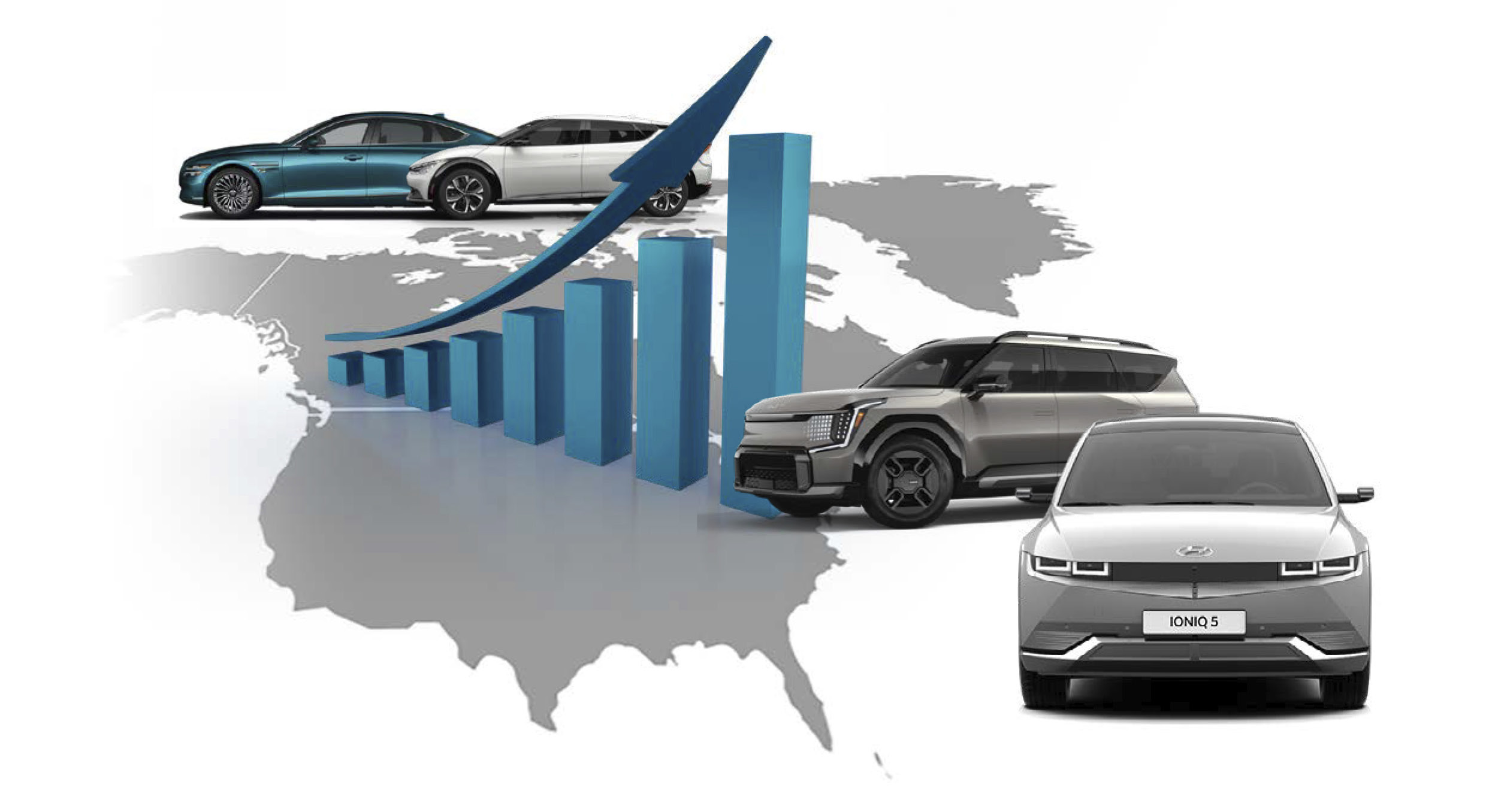 현대차그룹 전기차와 미국 시장의 판매량을 표현한 이미지