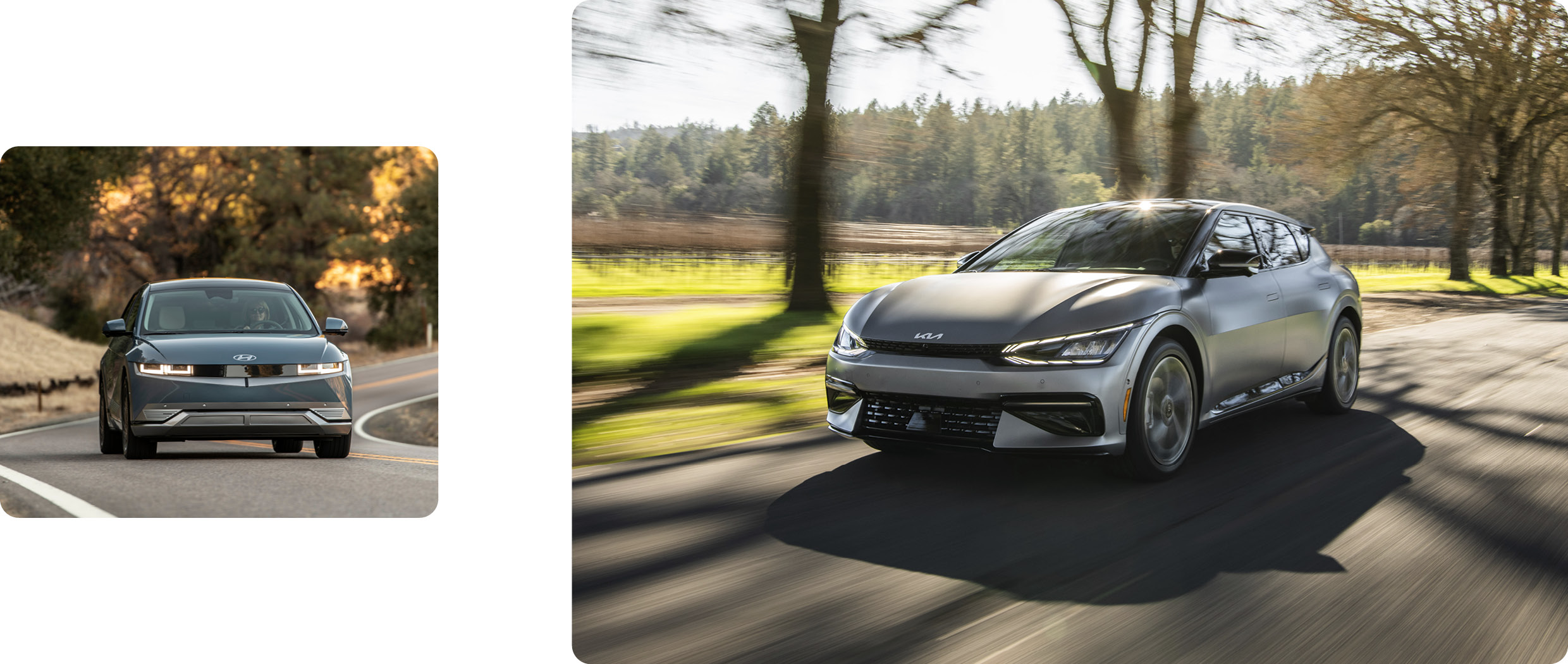 주행하는 아이오닉 5와 EV6