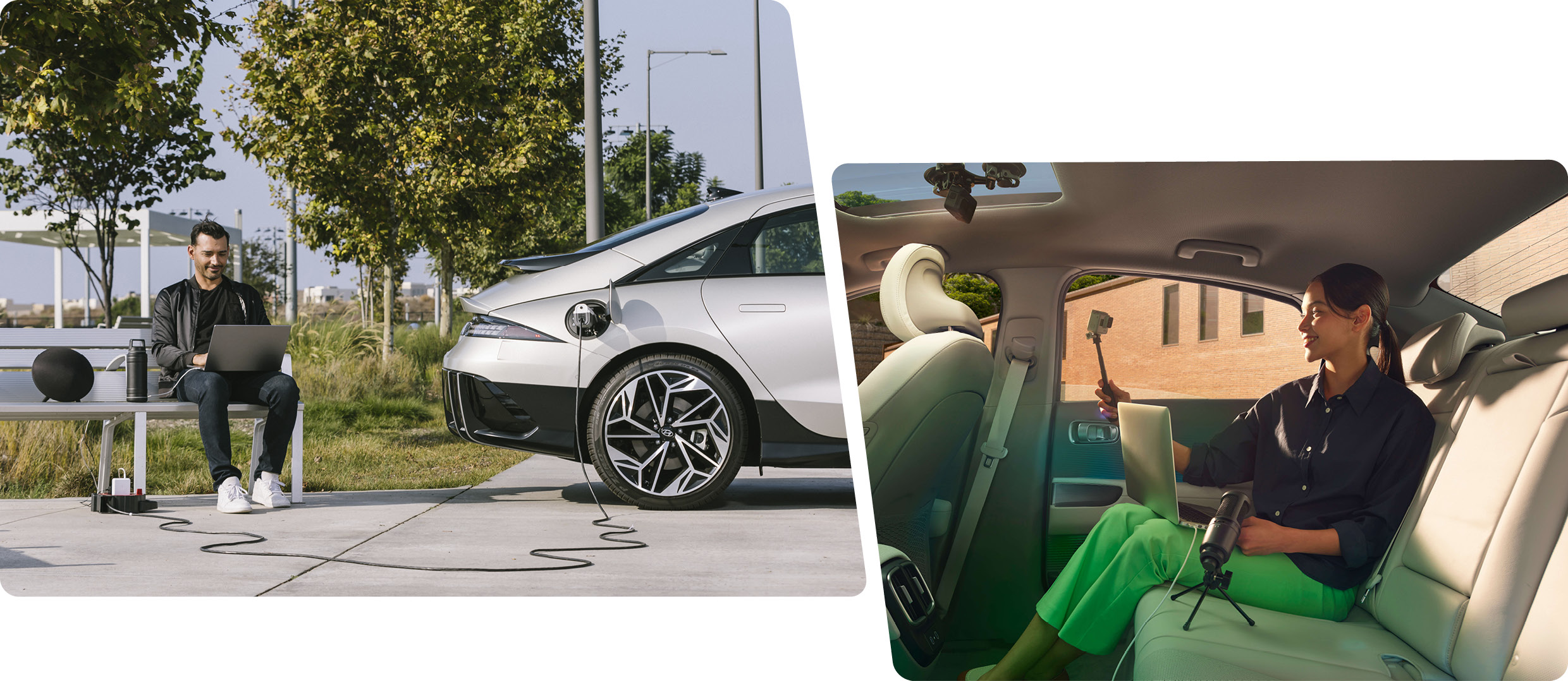 V2L을 활용해 전자제품을 사용하는 모습