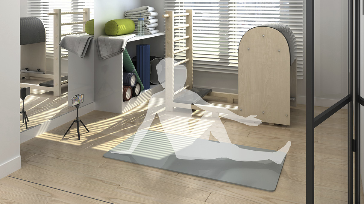 라이프스타일에 맞게 꾸민 집에서 필라테스를 즐기고 있는 가상의 인물