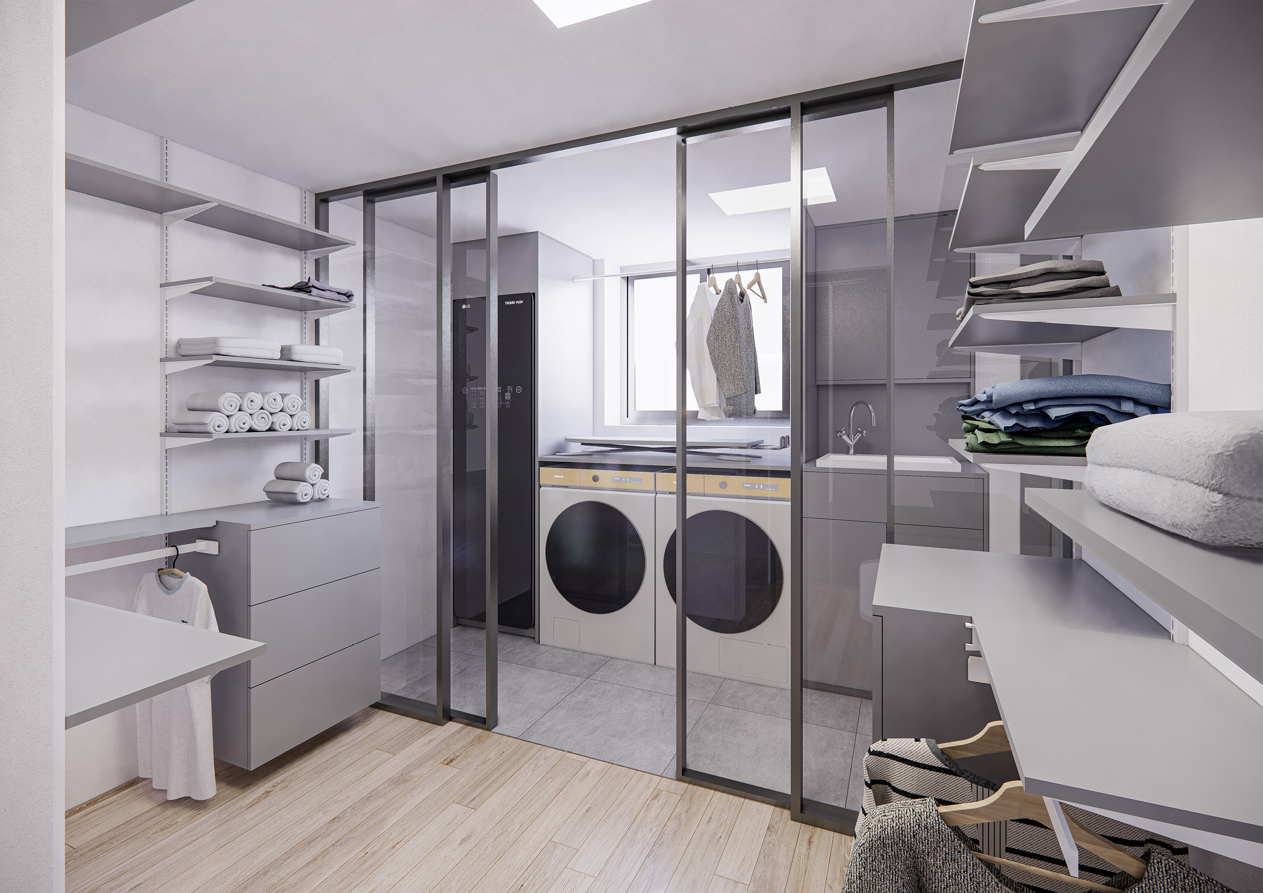 가사노동의 수고를 덜 수 있는 동선을 적용한 현대건설의 H 퍼펙트 런드리의 모습