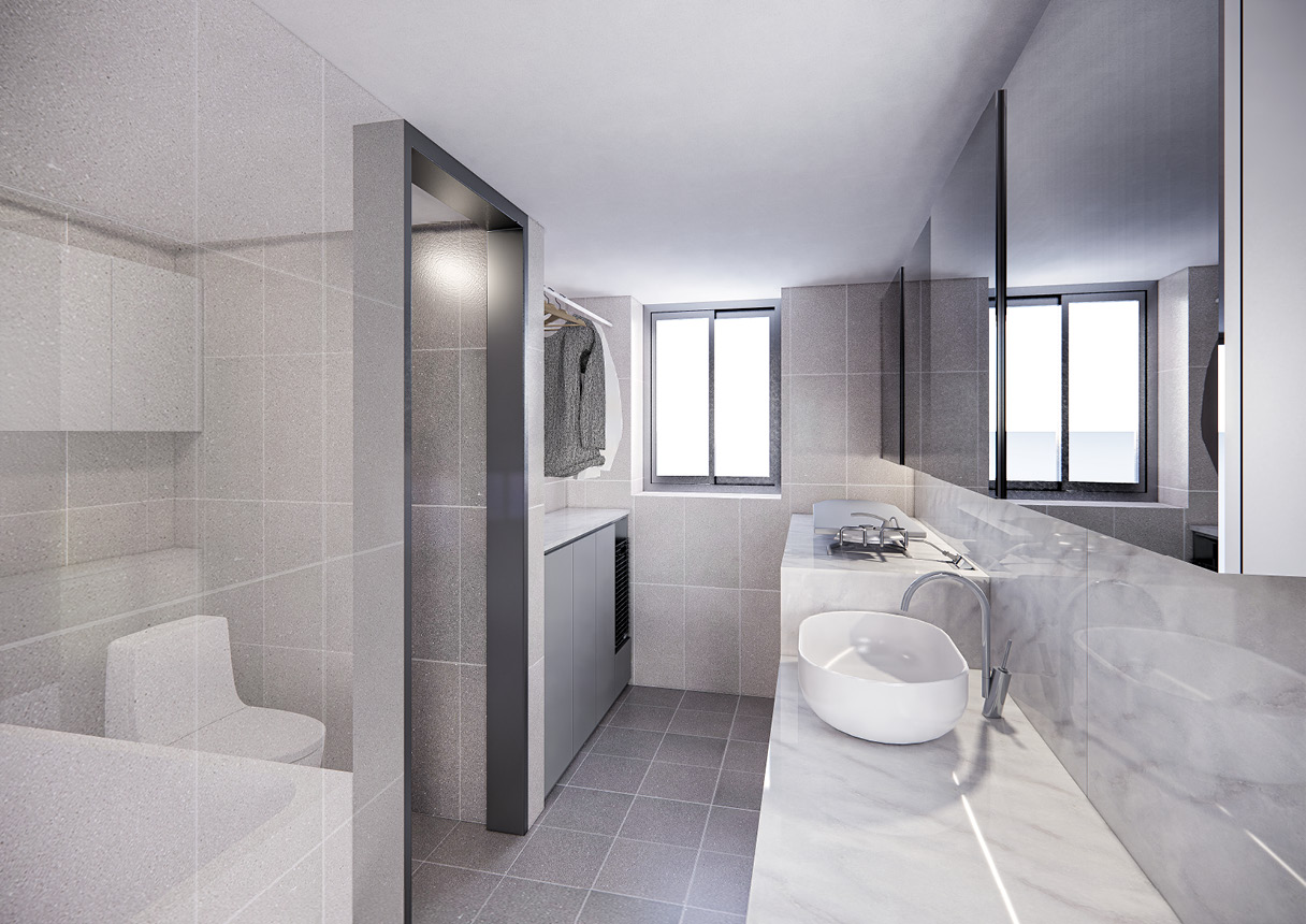 욕실 근처에 마련된 드레스룸의 구성을 통해 동선을 최소화한 공간