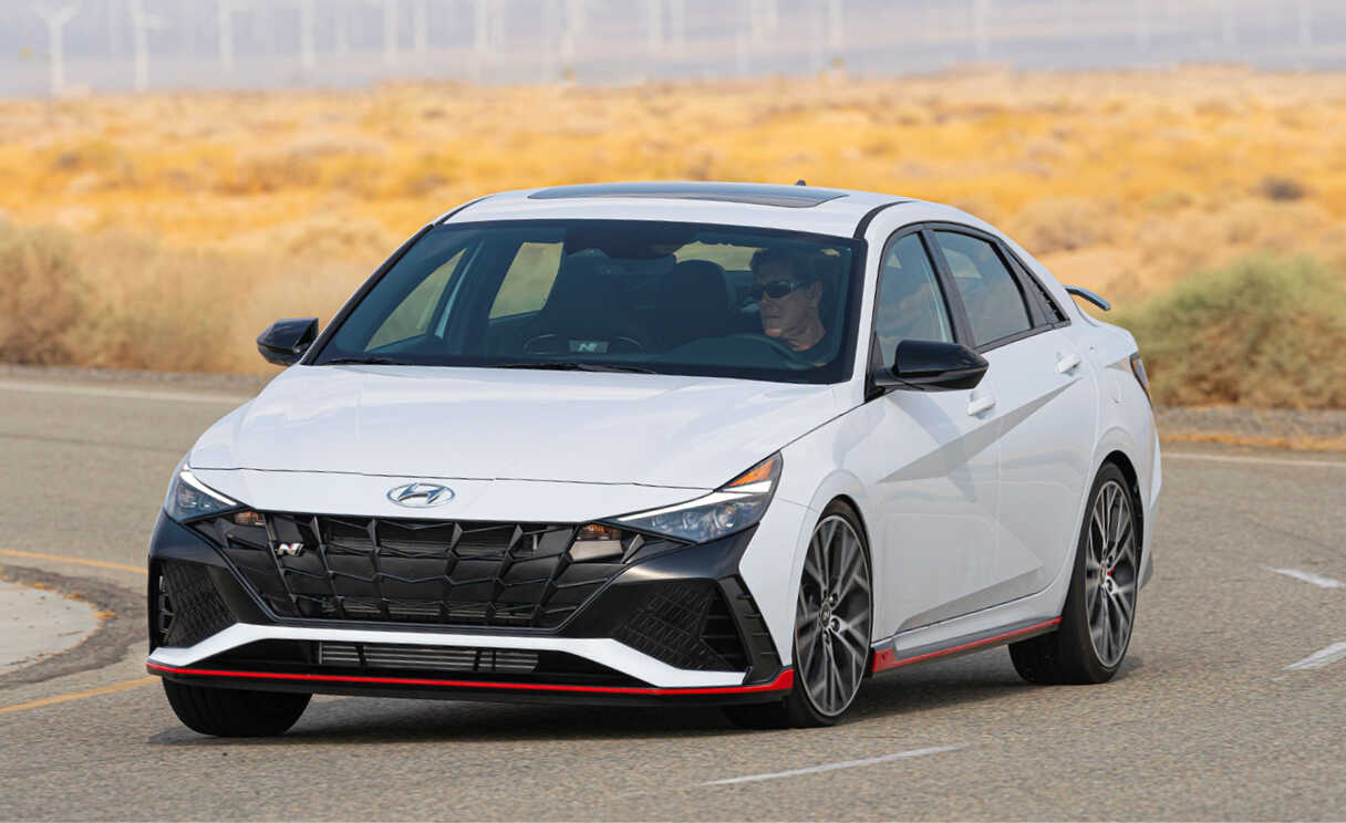The Hyundai Avante N running on the driving test track
