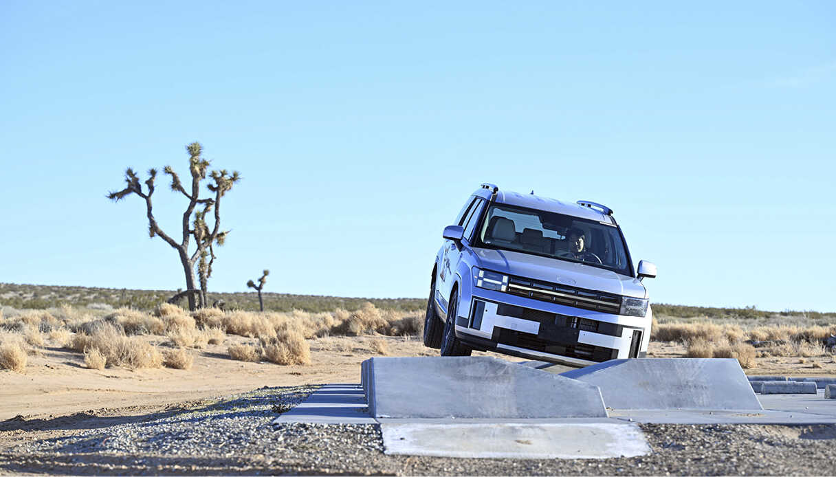 Hyundai Santa Fe being tested on a curved test site