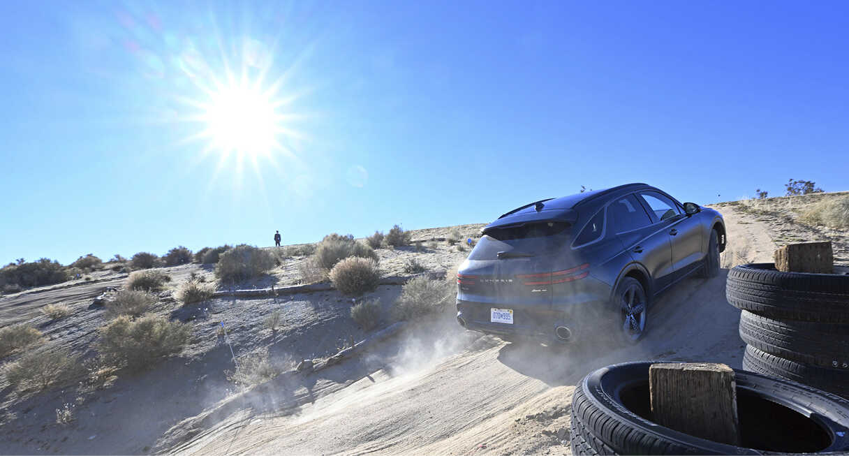 A vehicle being tested at an off-road test site