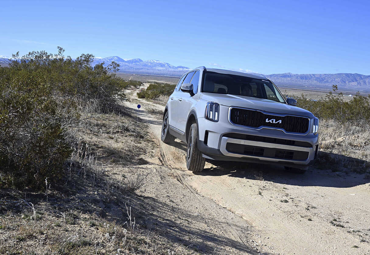 Kia Telluride being tested on a curved test site
