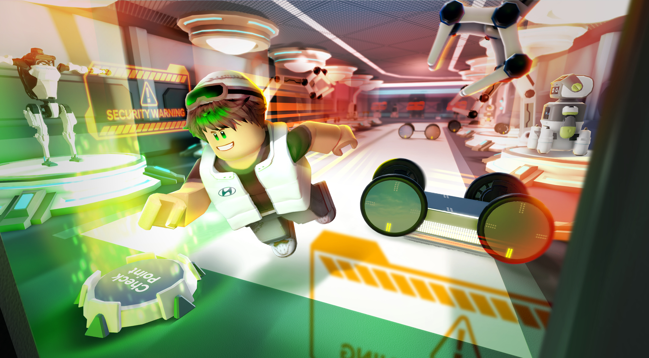 A character from Roblox flying through the air