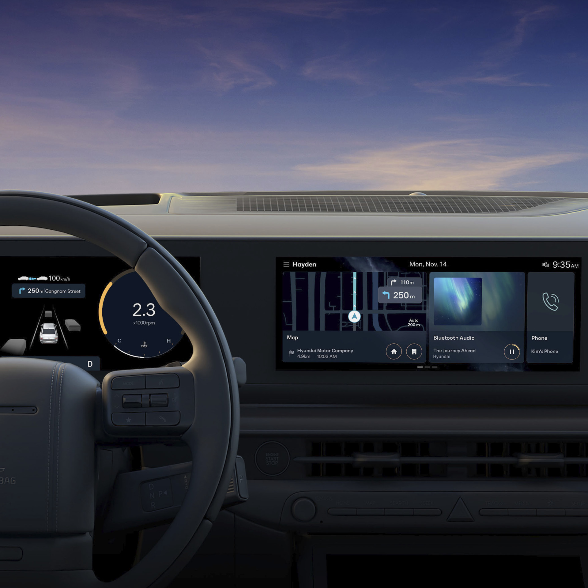 현대 그랜저의 인포테인먼트 시스템 모니터