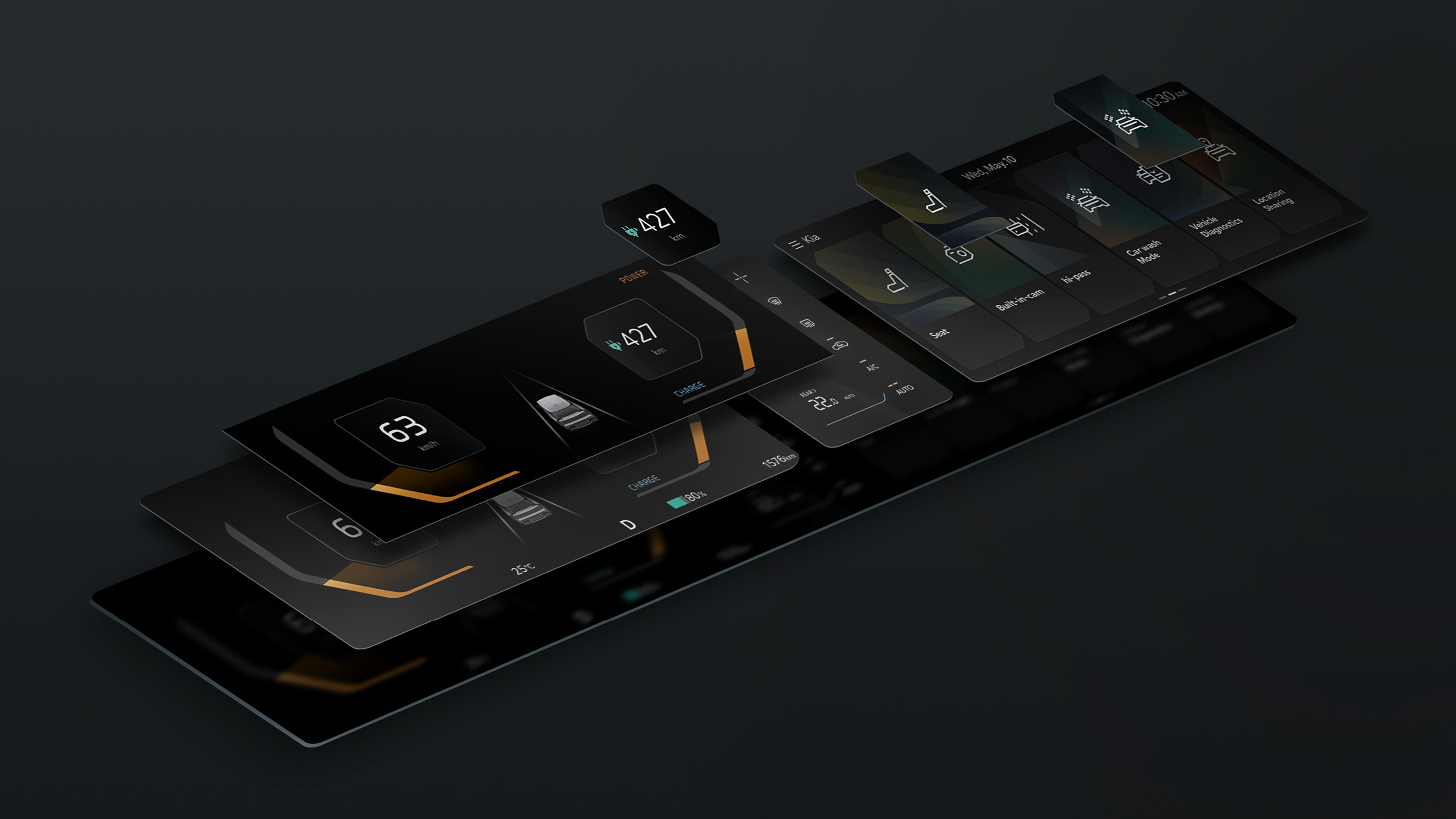 기아의 인포테인먼트 시스템인 기의 디자인을 보여주는 인포그래픽 이미지