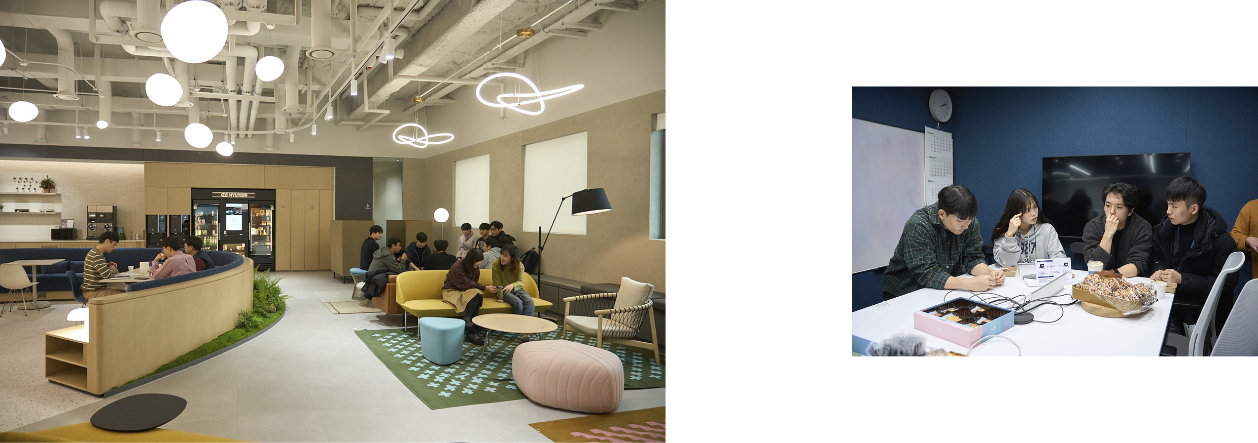 중간 휴게 시간에 담소를 나누고 있는 임직원들