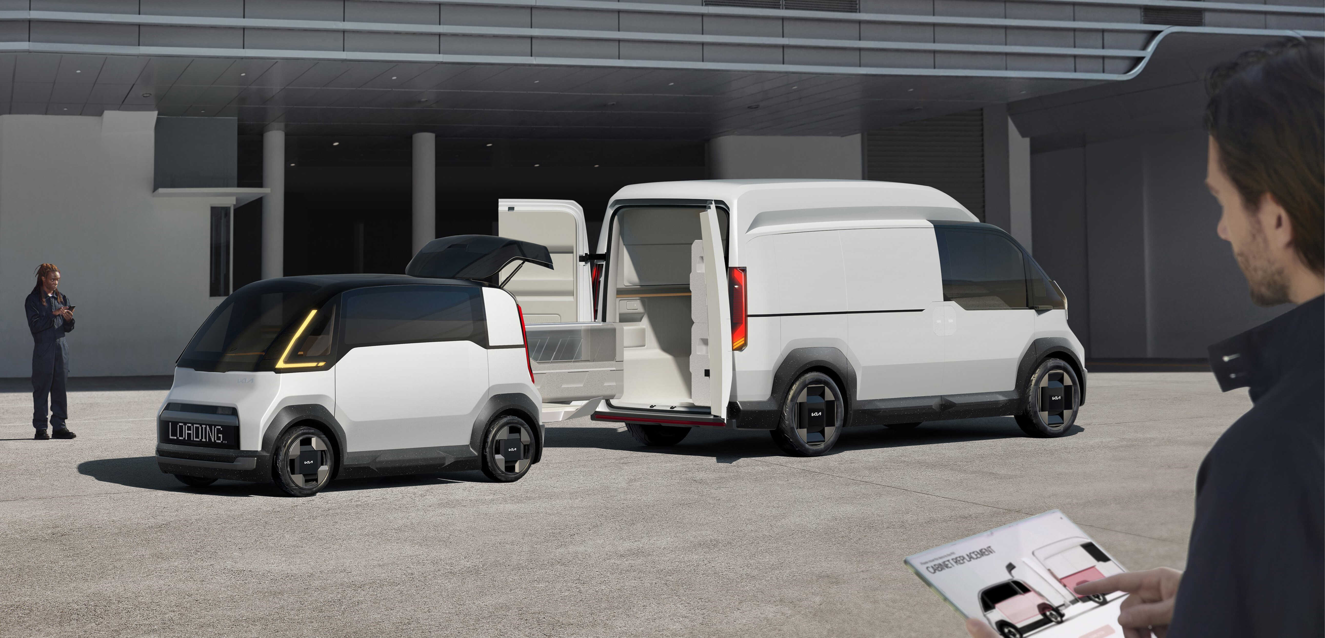 The Kia PBV concept models depicting the transportation process