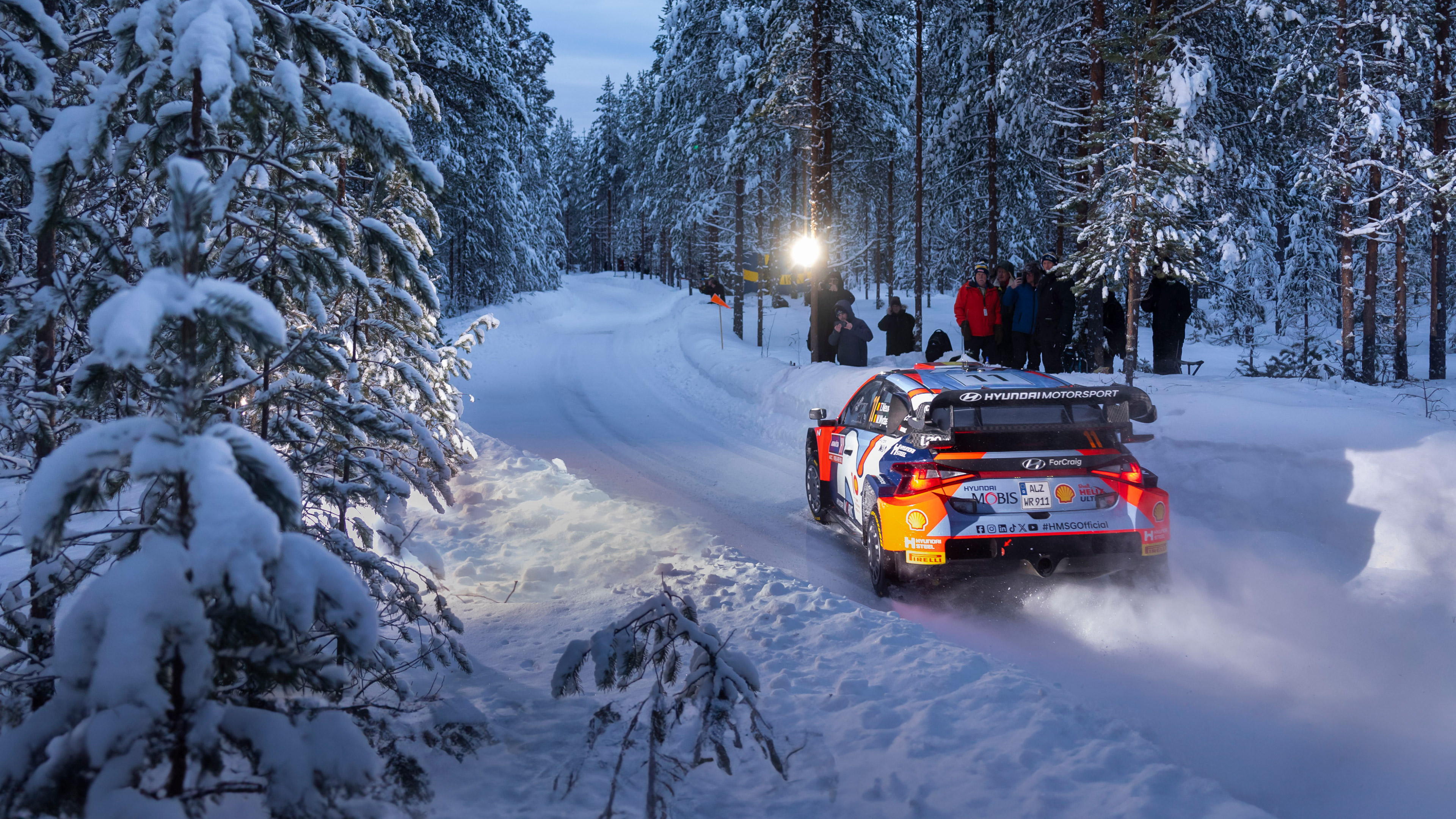Rally car running on snow