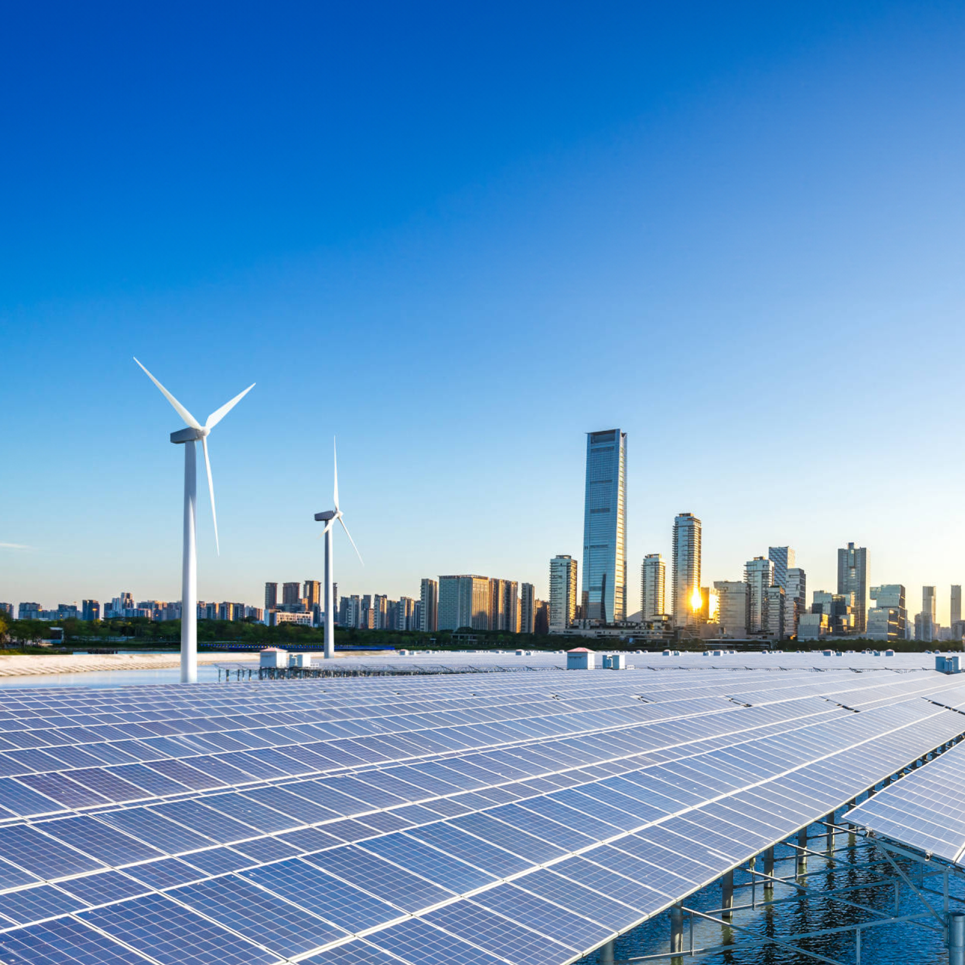 재생 에너지 발전과 도심의 모습