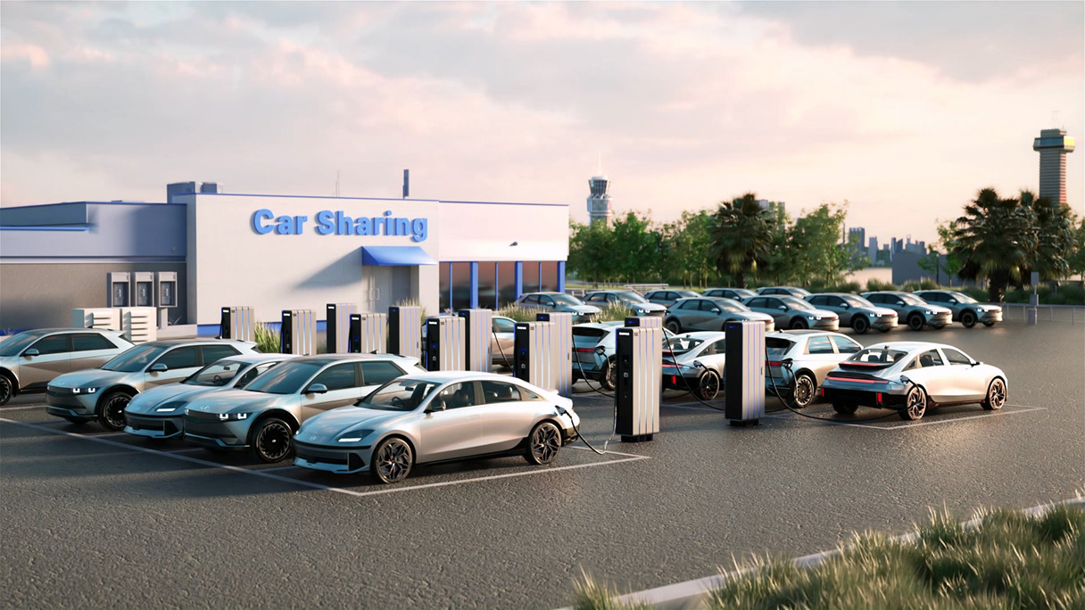 주차장에 모여있는 현대차 전기차의 모습들