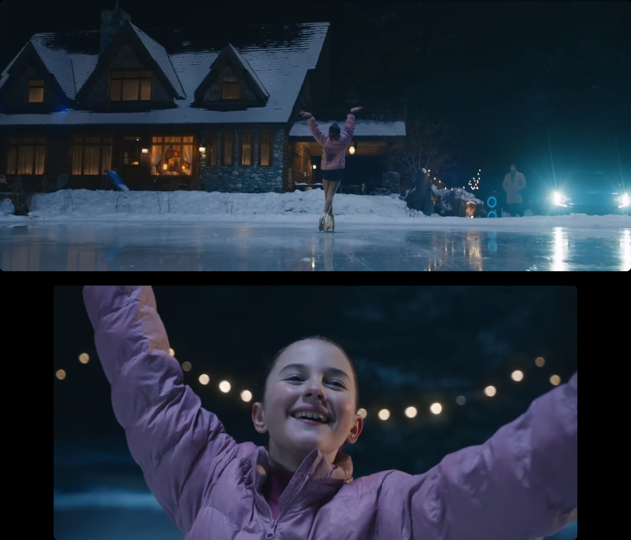 두 손을 들고 포즈를 취하고 있는 여자의 앞과 뒷모습